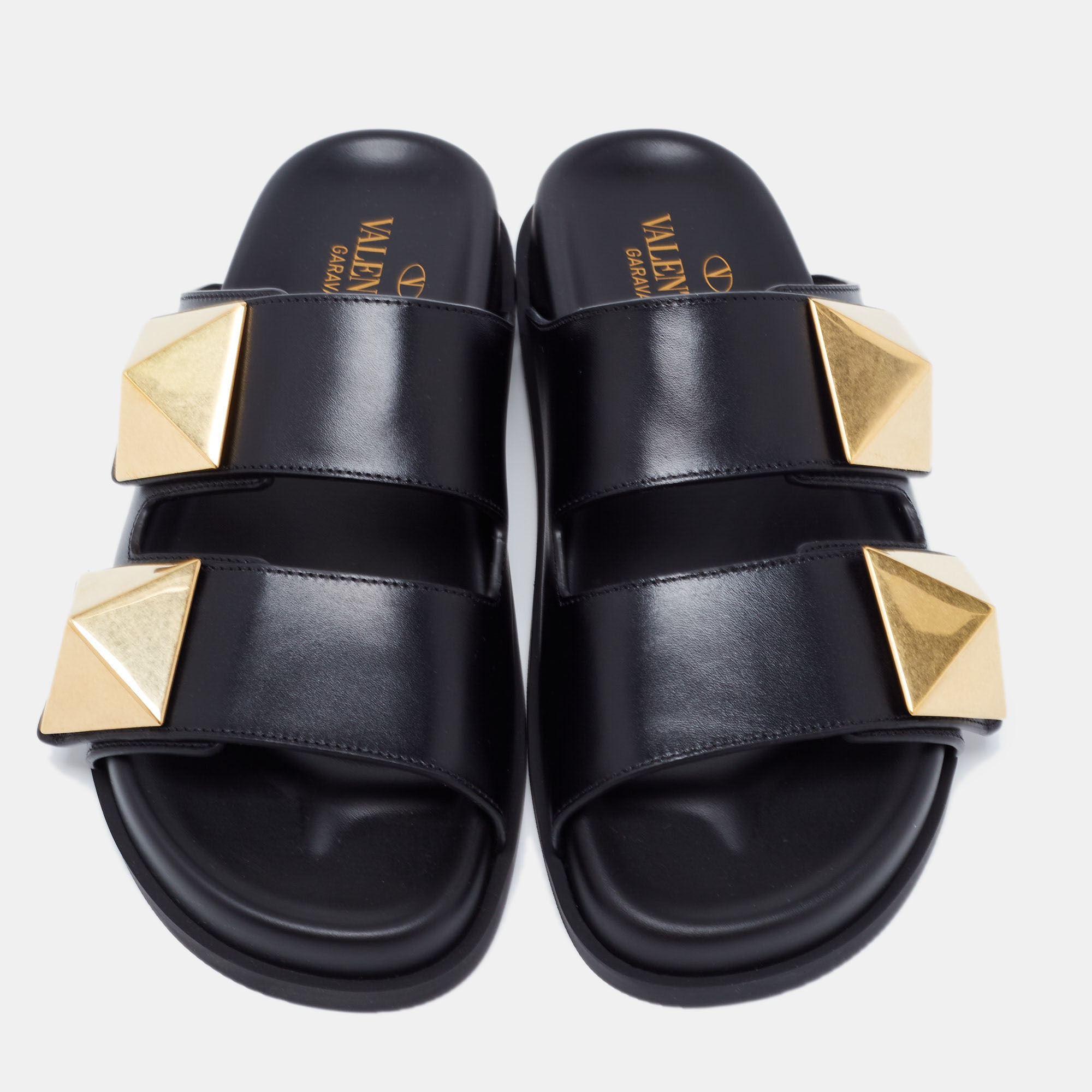 

Valentino Black Leather One Stud Flat Slides Size