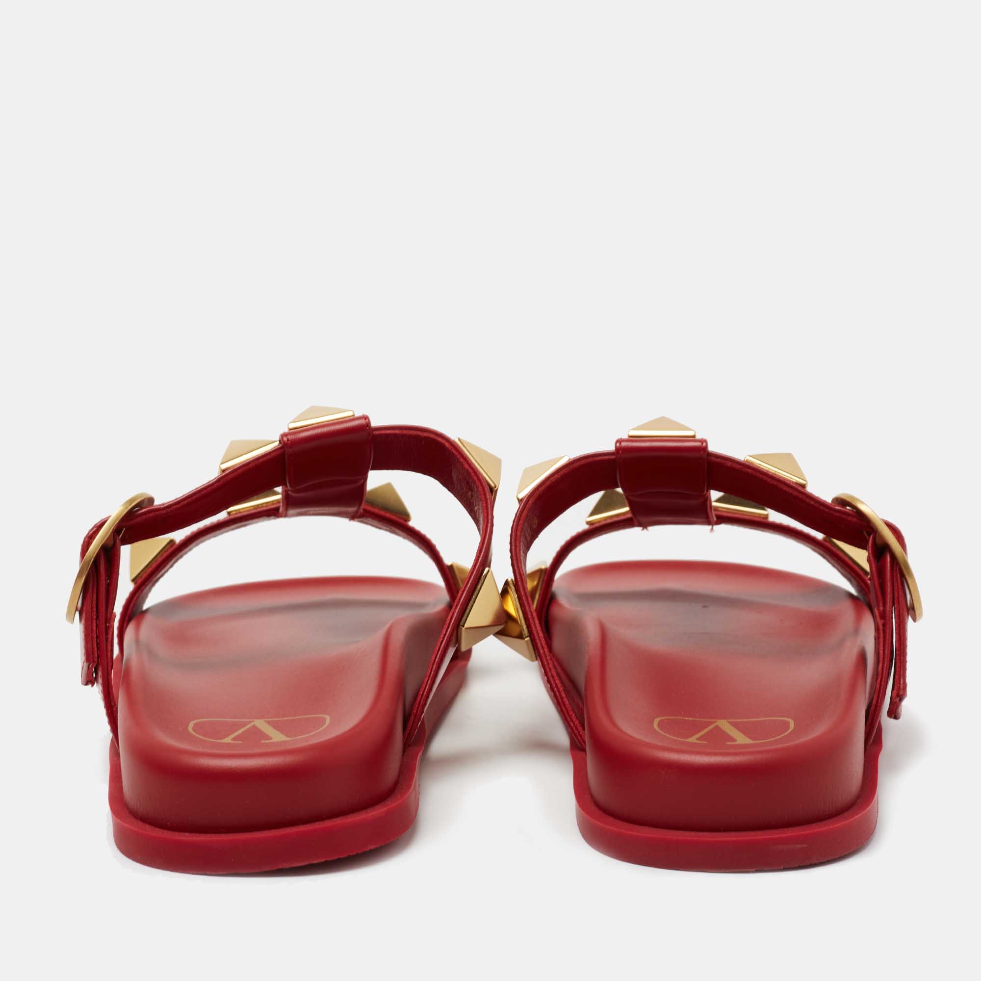 

Valentino Red Leather Roman Stud Slides Size