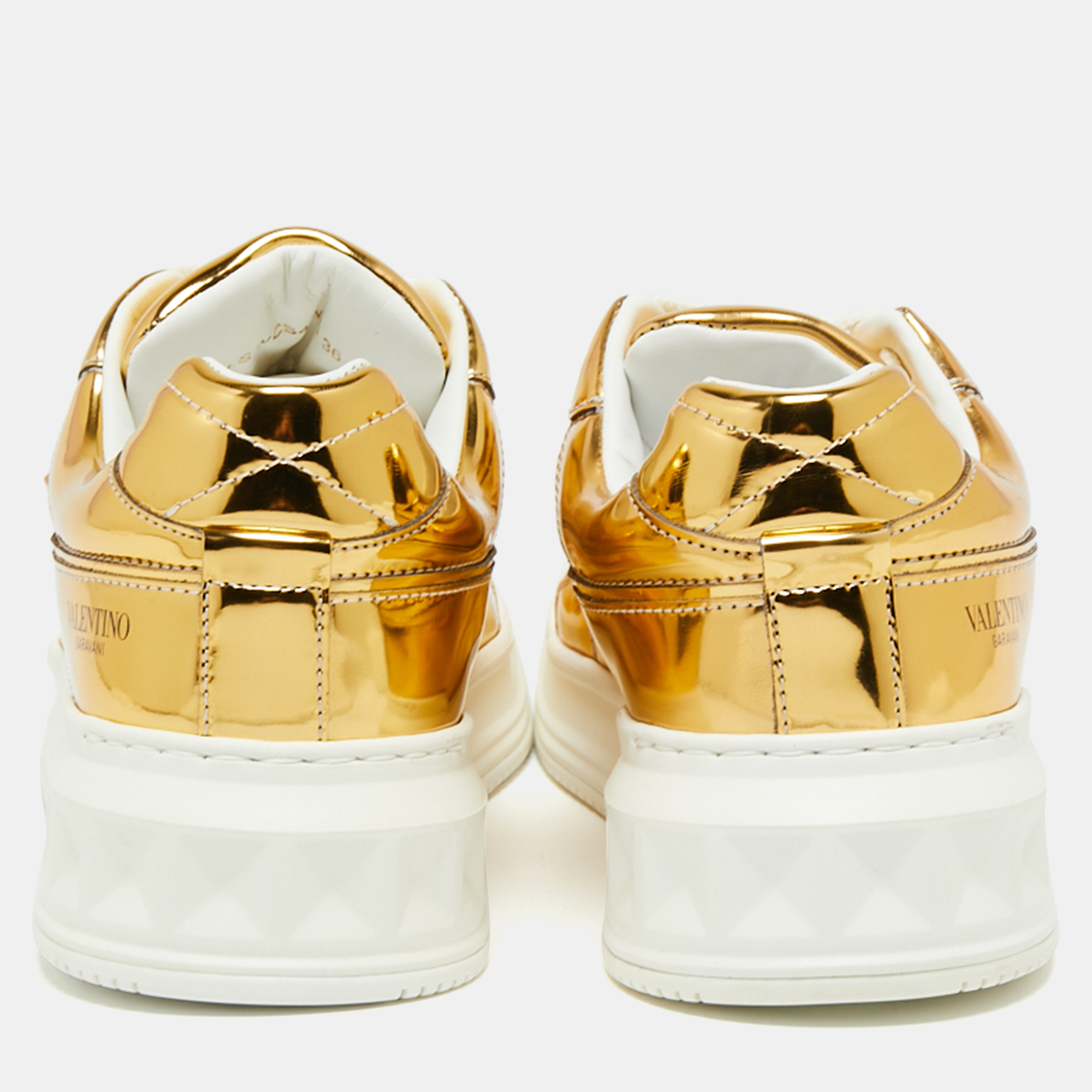 

Valentino Metallic Gold Faux Leather One Stud Low Top Sneakers Size