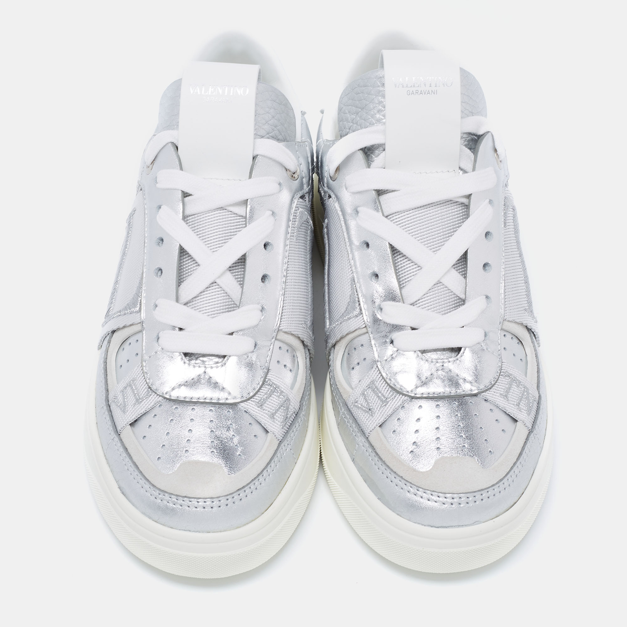 

Valentino Silver/White Leather VLTN Low Top Sneakers Size