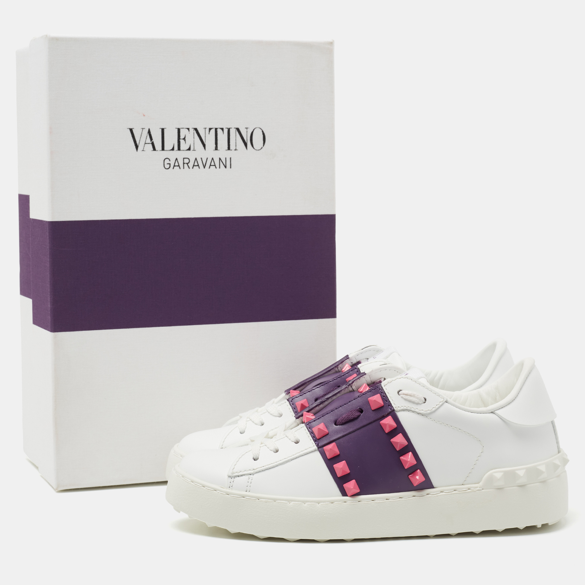 

Valentino White/Purple Leather Rockstud Low Top Sneakers Size, Yellow