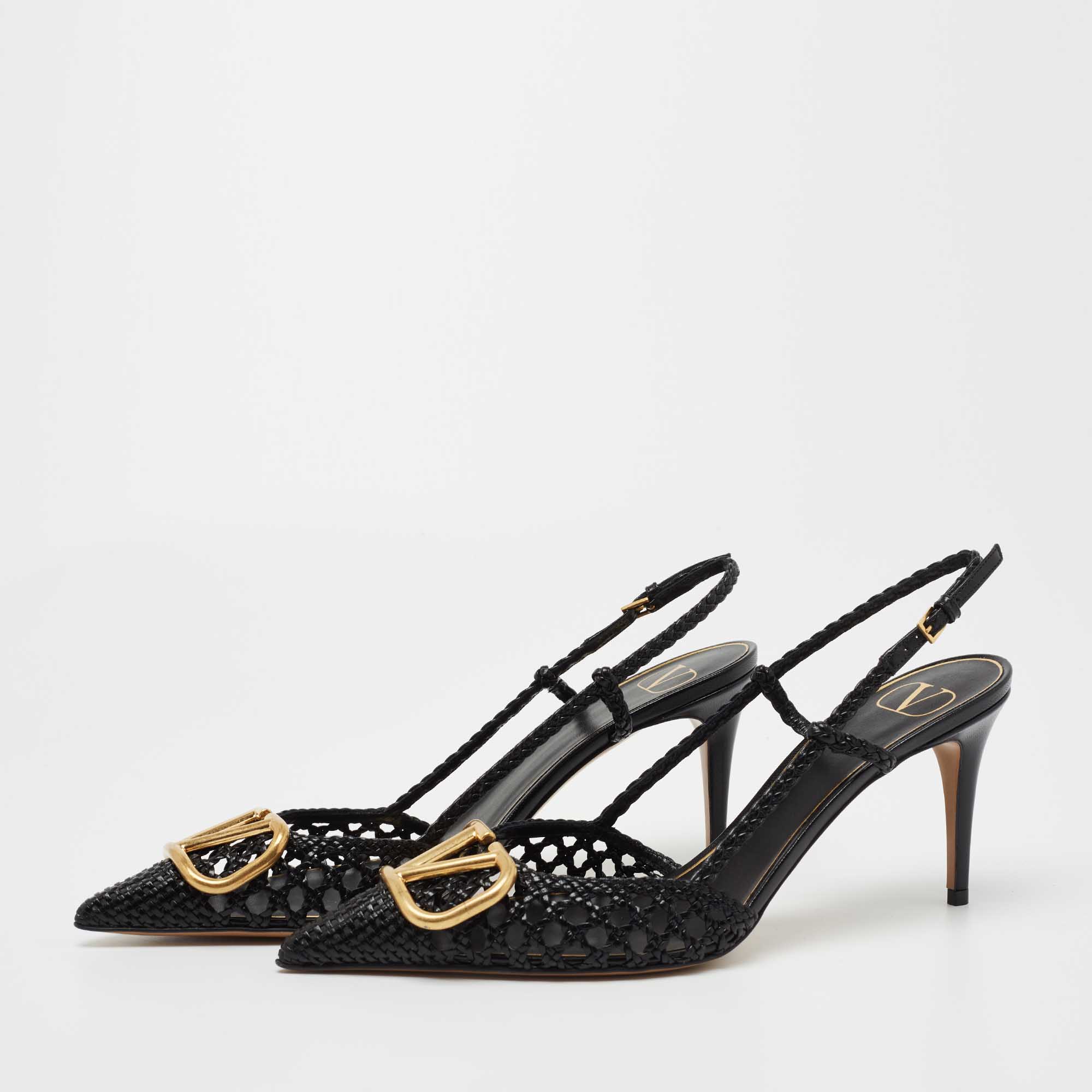 

Valentino Black Leather VLogo Slingback Sandals Size