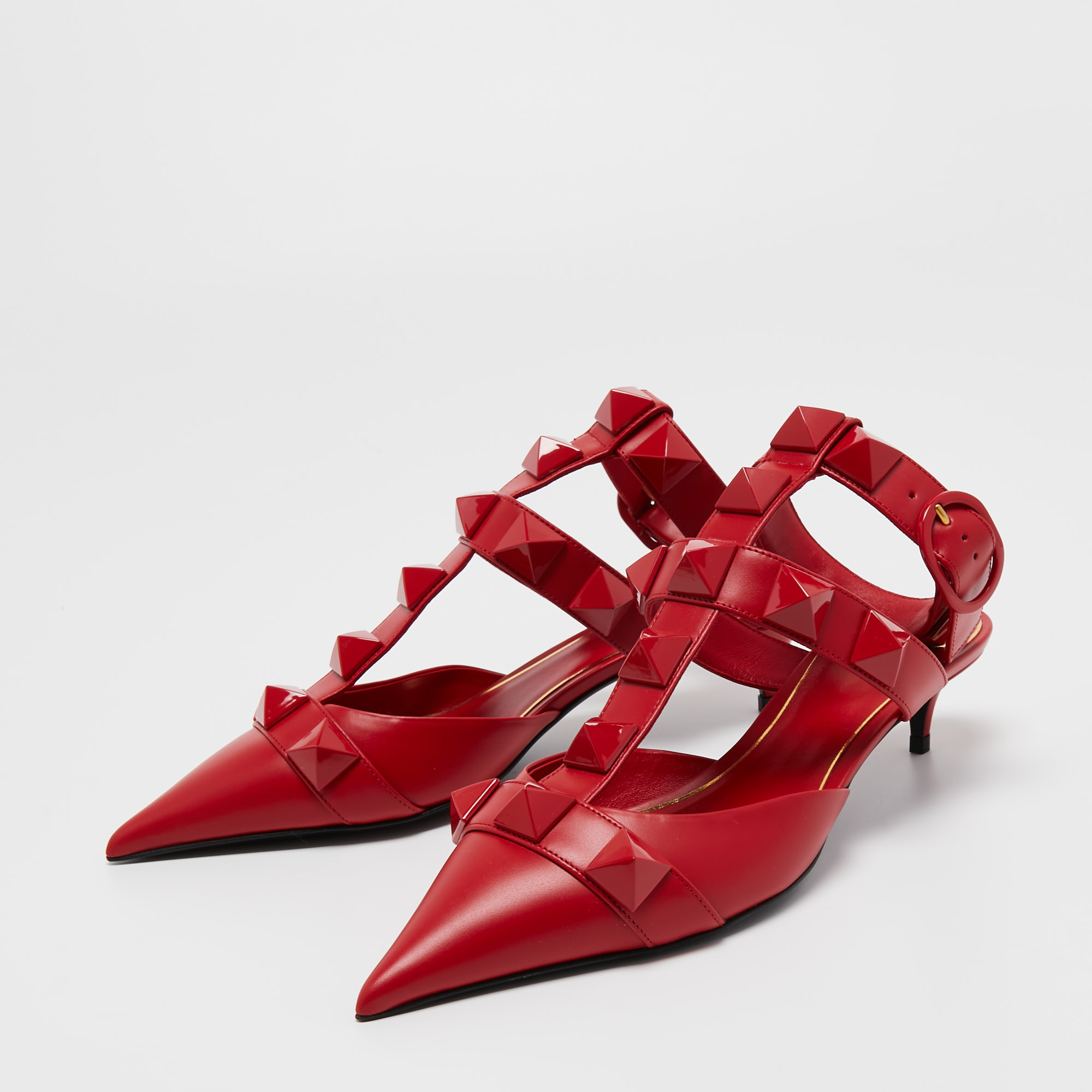 

Valentino Red Leather Roman Stud Ankle Strap Sandals Size