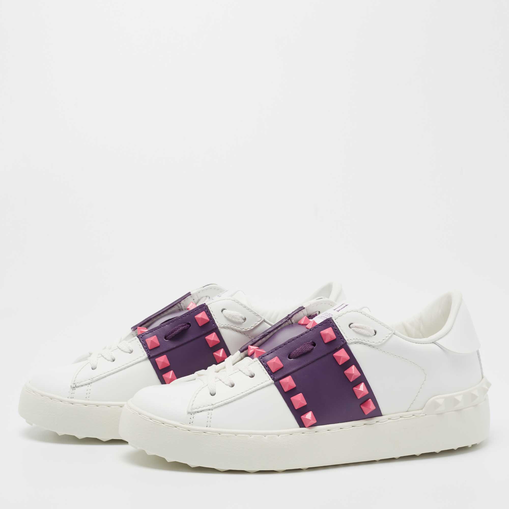 

Valentino White/Purple Leather Rockstud Untitled Sneakers Size