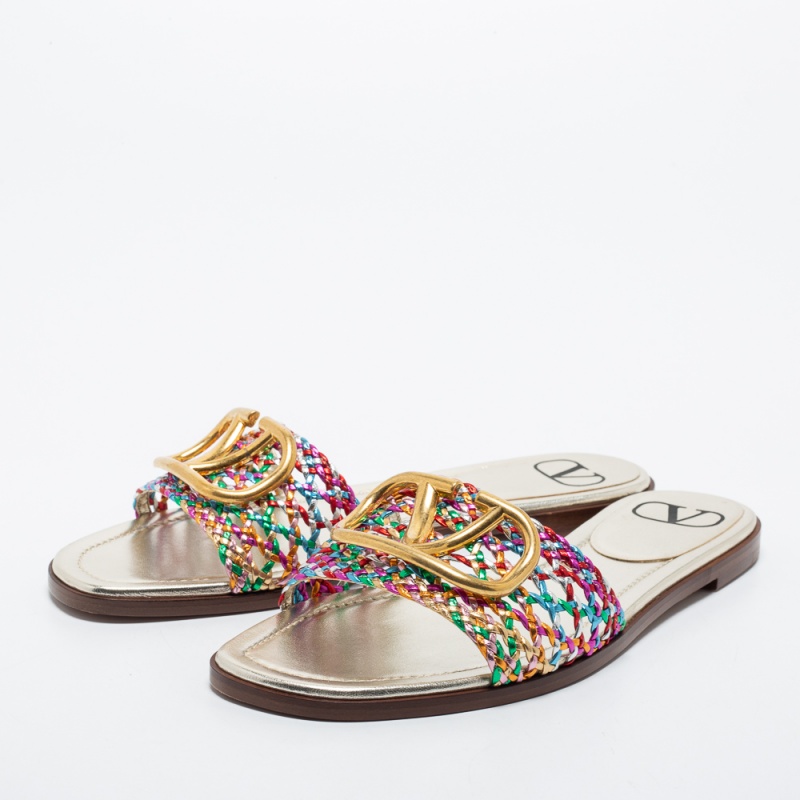 

Valentino Multicolor Braided Leather VLOGO Flat Slides Size