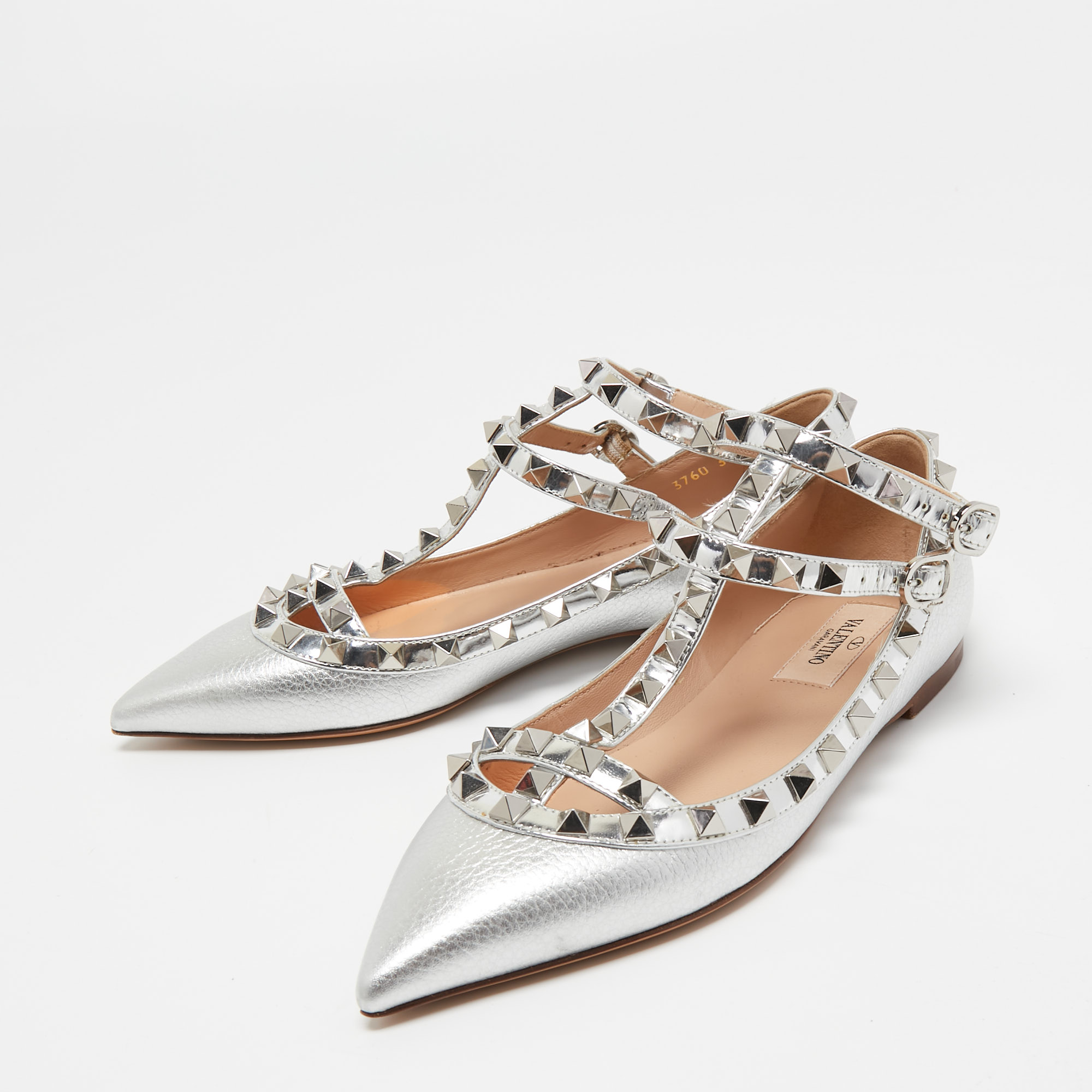

Valentino Silver Leather Rockstud Ballet Flats Size