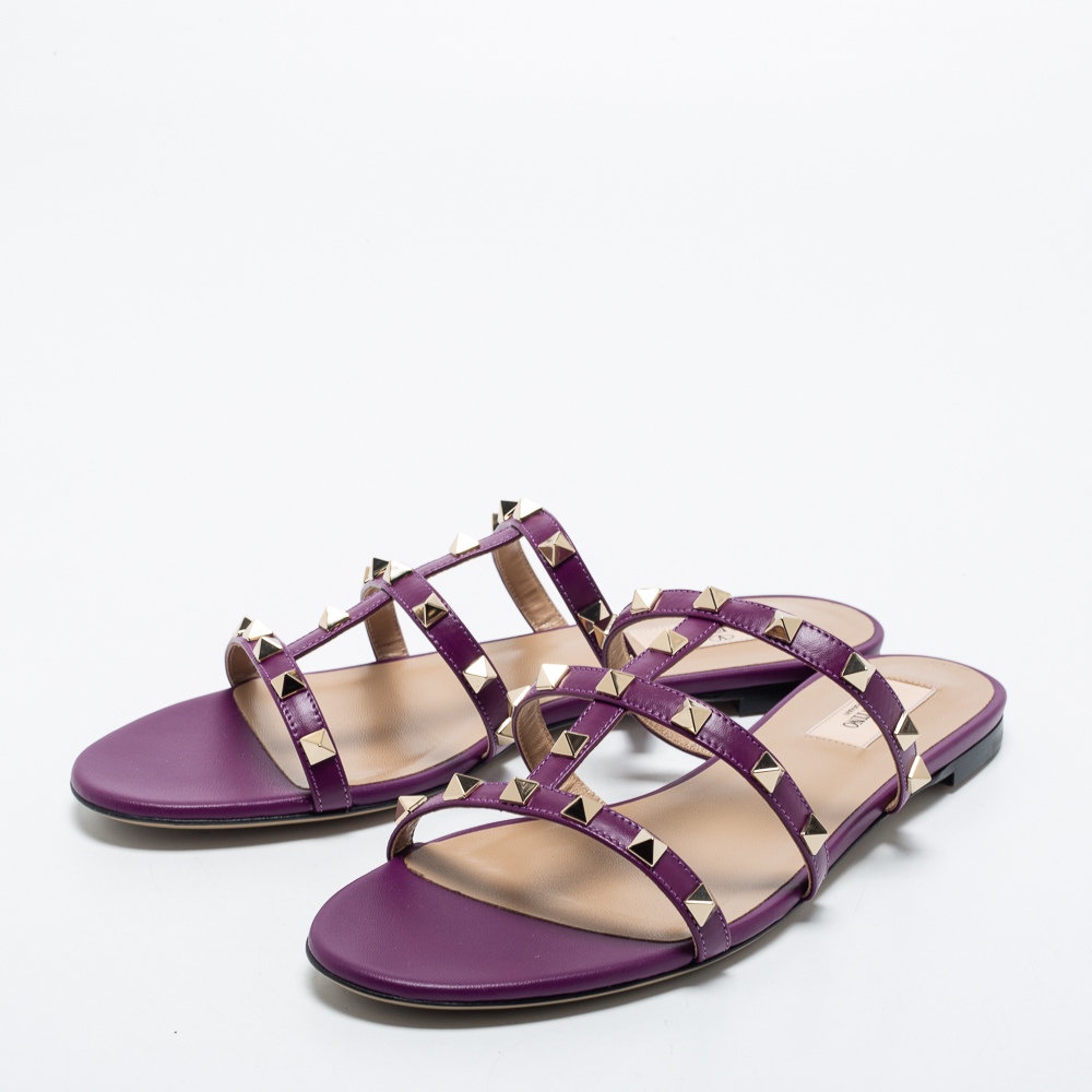 

Valentino Purple Leather Rockstud Flats Size