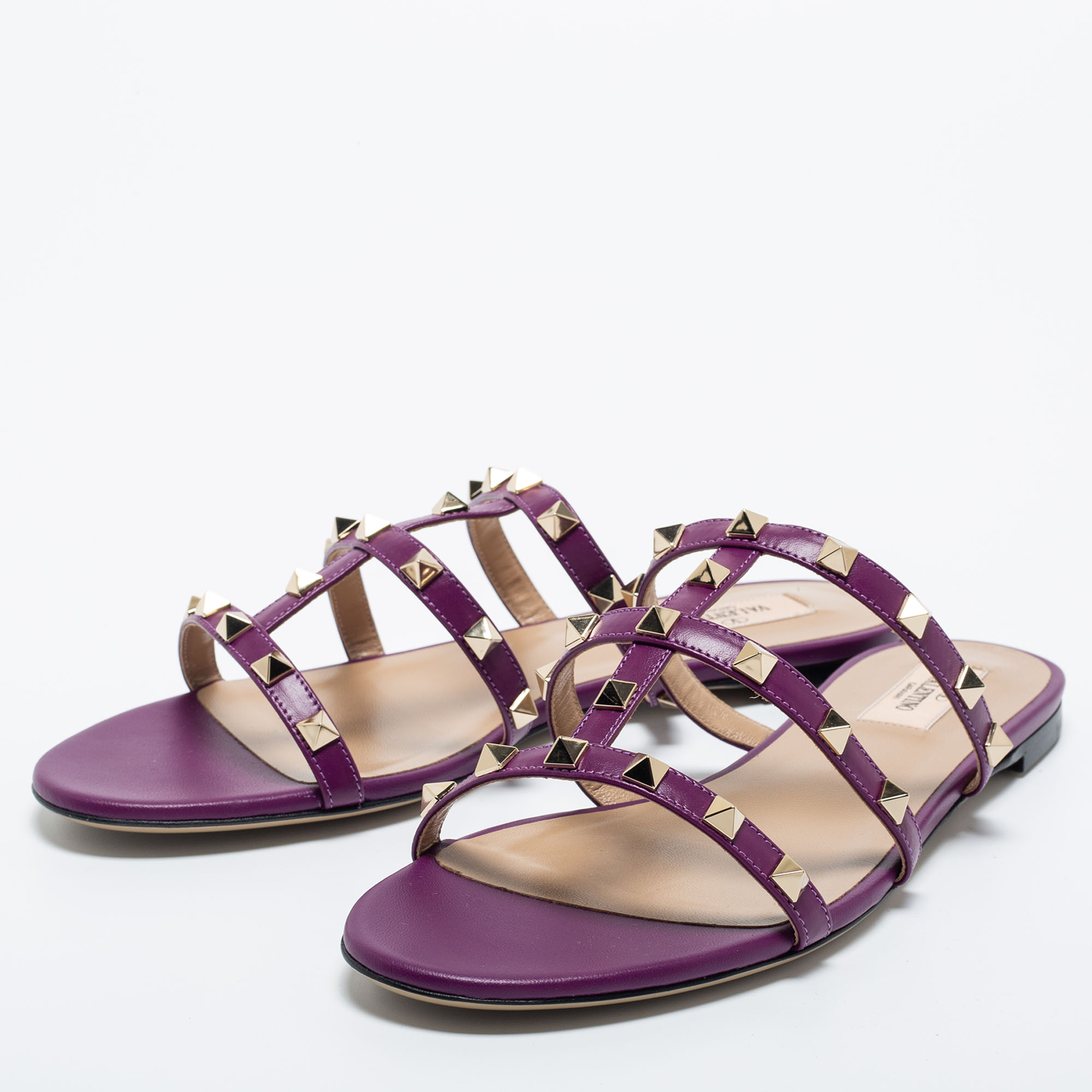 

Valentino Purple Leather Rockstud Slide Sandals Size