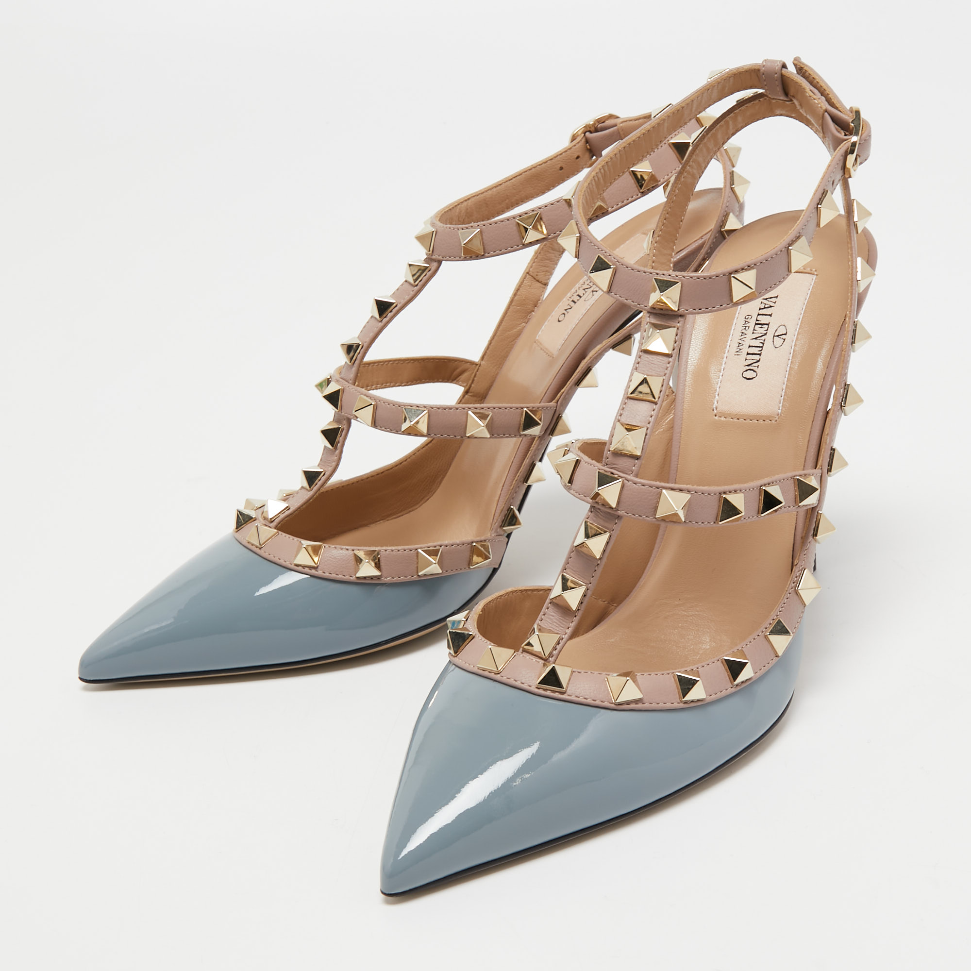

Valentino Blue/Pink Patent and Leather Rockstud Pumps Size