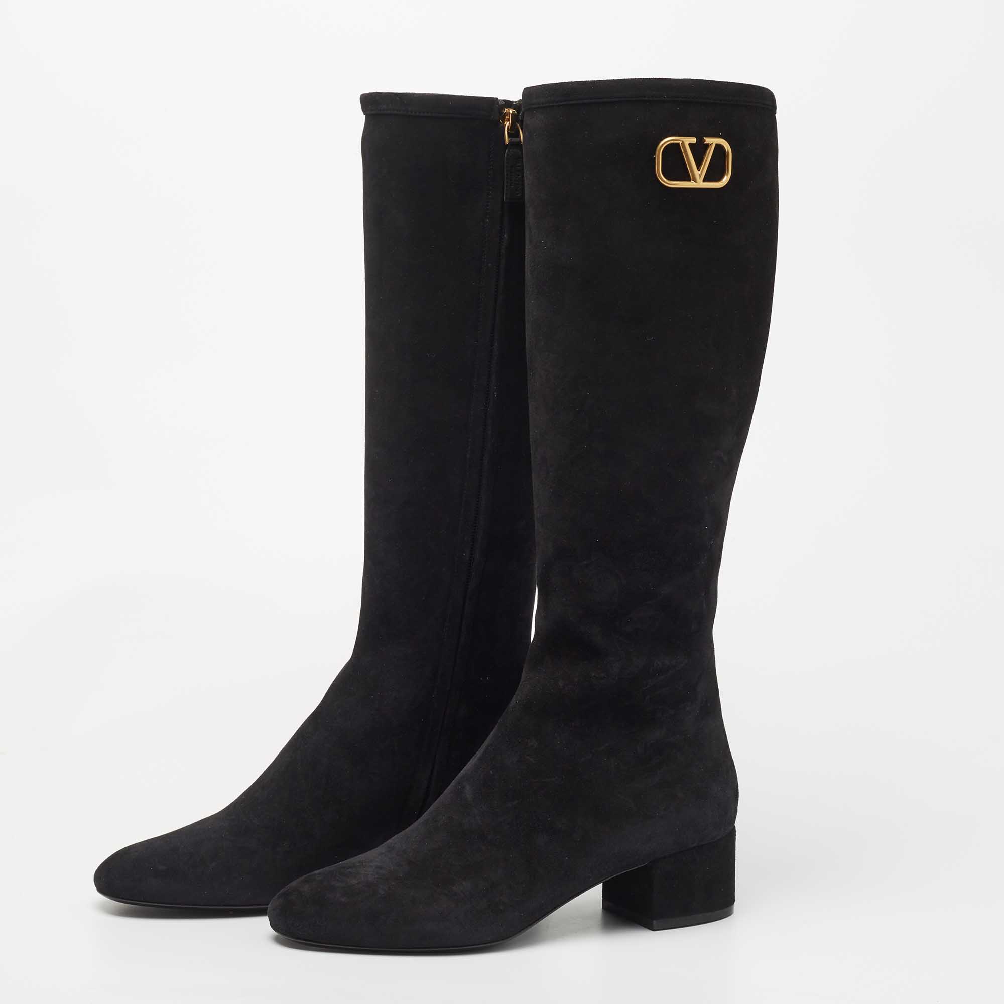 

Valentino Black Suede Knee Length Boots Size