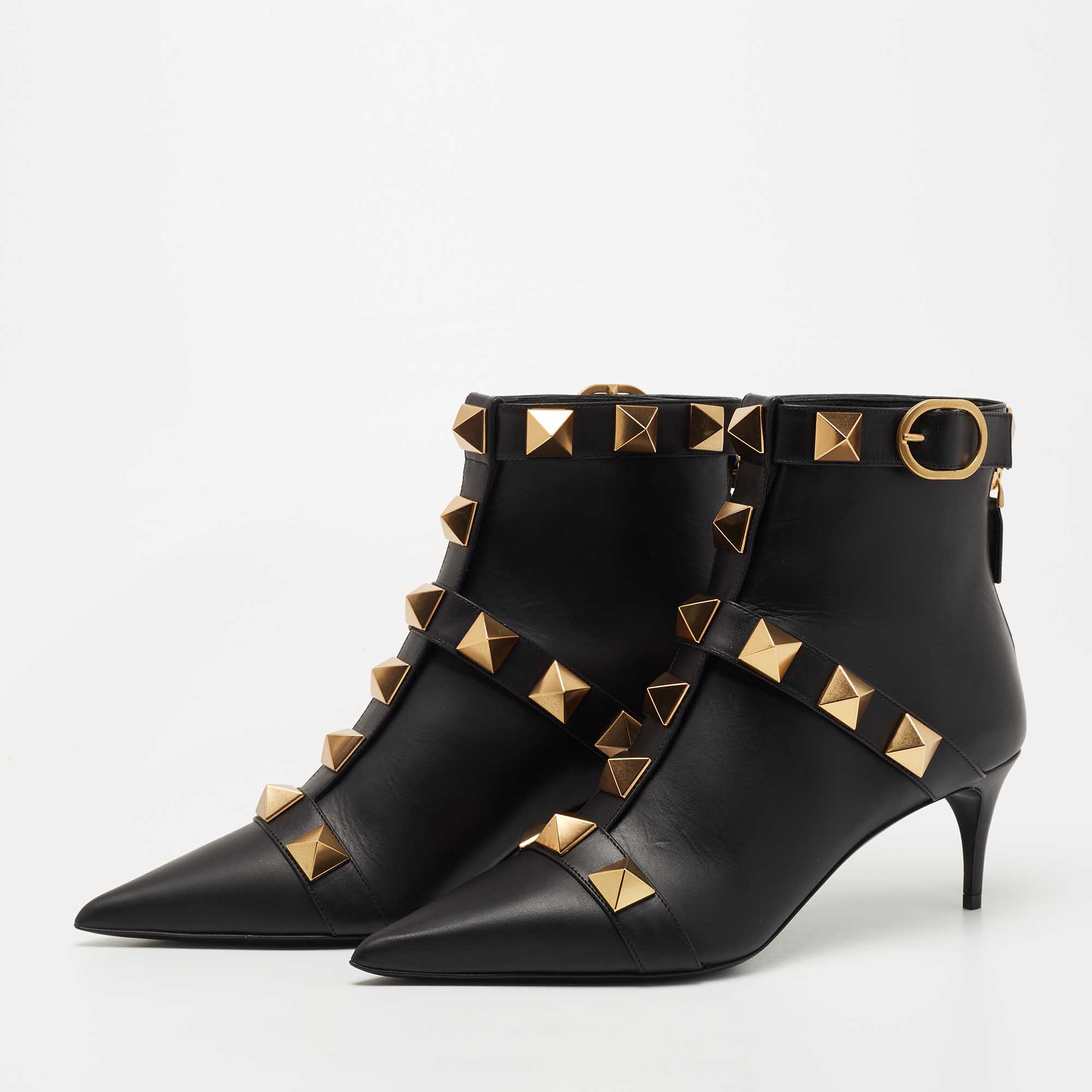 

Valentino Black Leather Roman Stud Ankle Boots Size