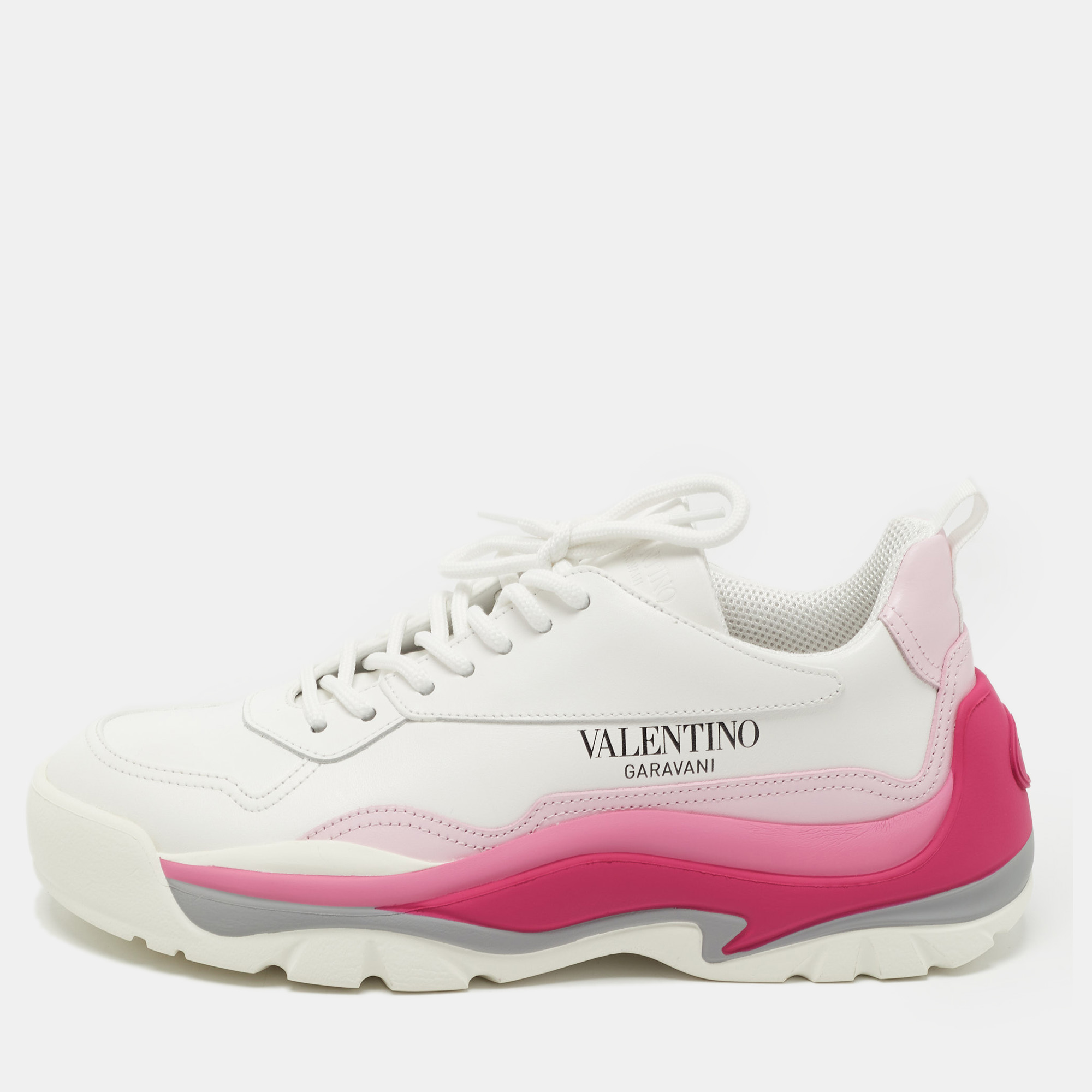 Pre-owned Valentino Garavani White/pink Leather Gumboy Sneakers Size 39