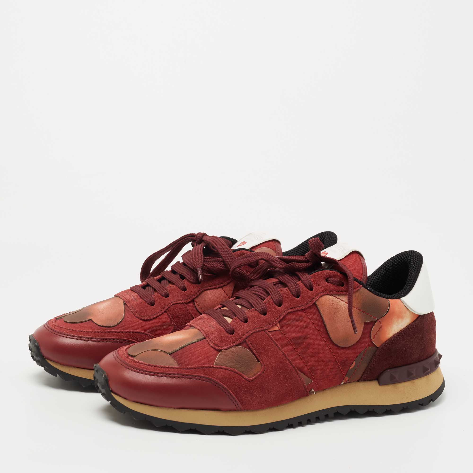 

Valentino Red Canvas, Leather and Suede Rockrunner L'Amour Sneakers Size