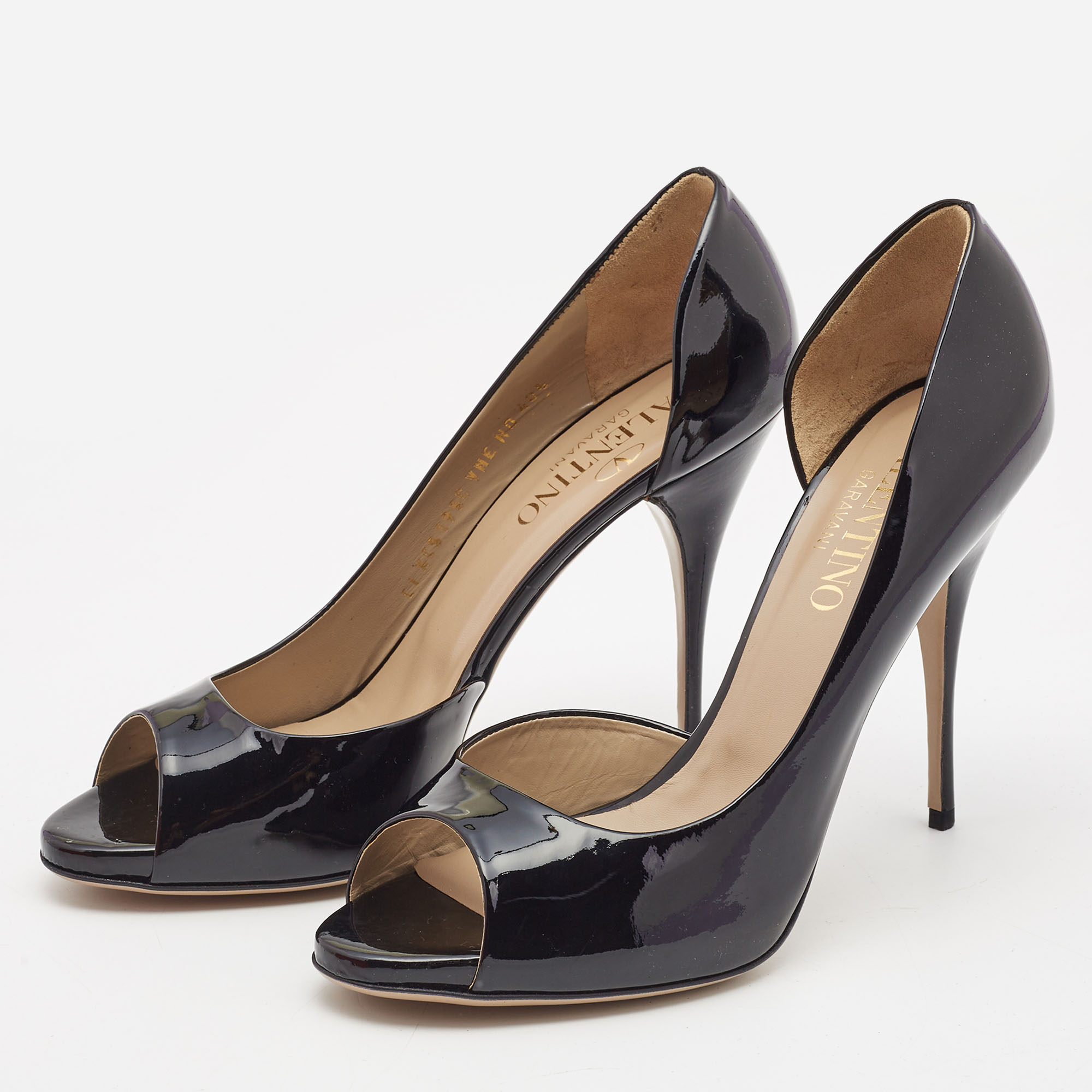 

Valentino Black Patent Leather D'orsay Peep Toe Pumps Size