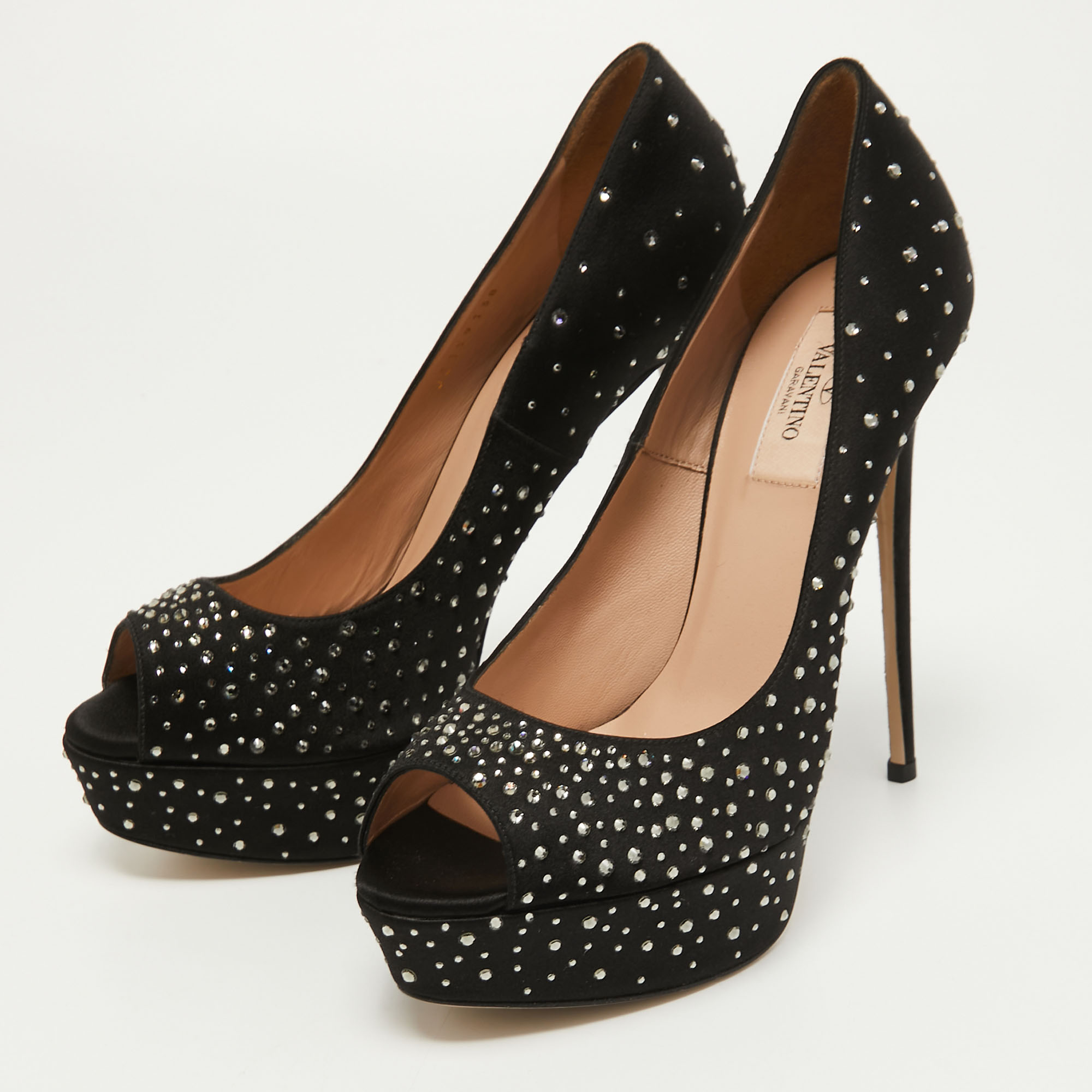 

Valentino Black Suede Crystal Embellished Platform Pumps Size