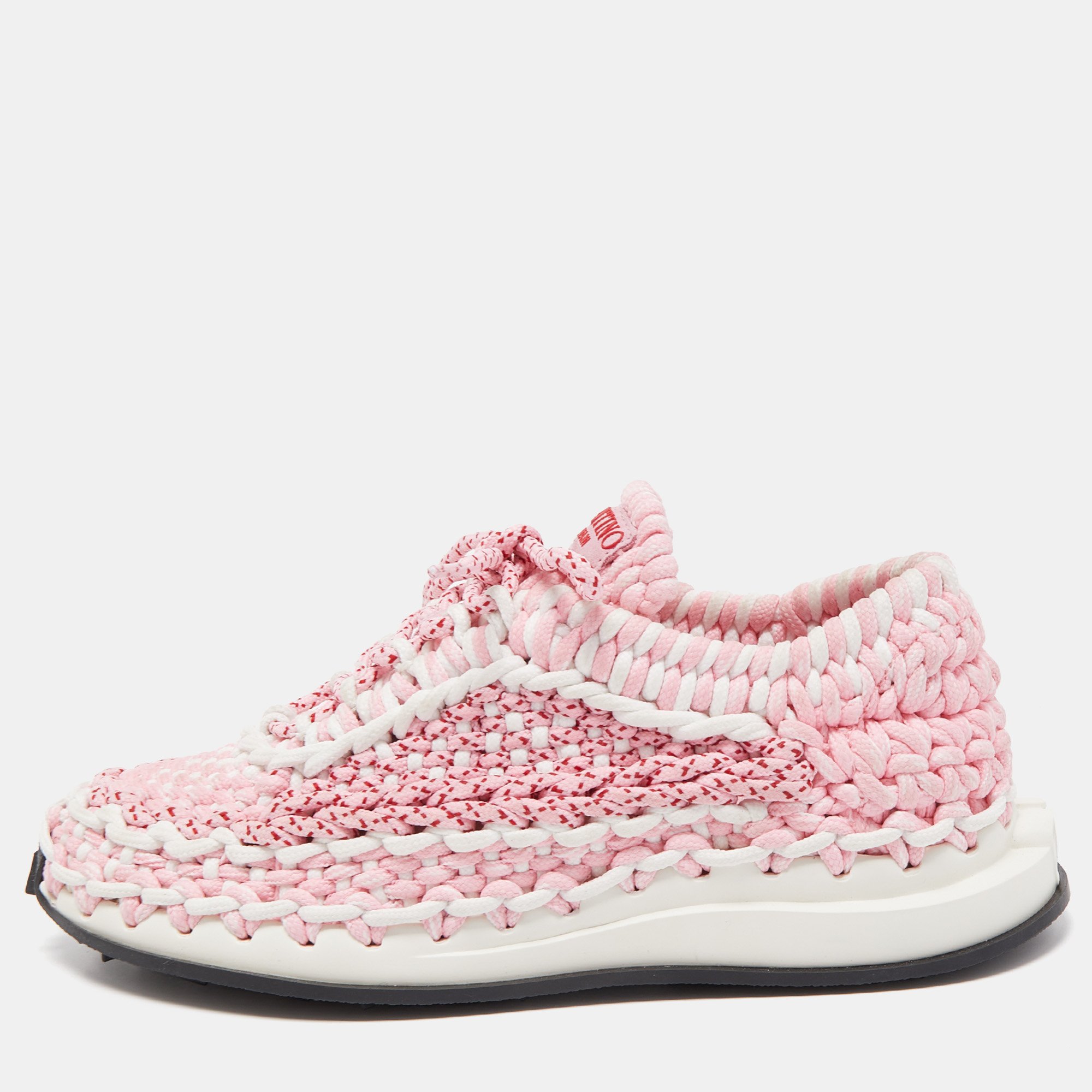 Pre Owned Valentino Pink/White Woven Fabric Low Top Sneakers Size 38