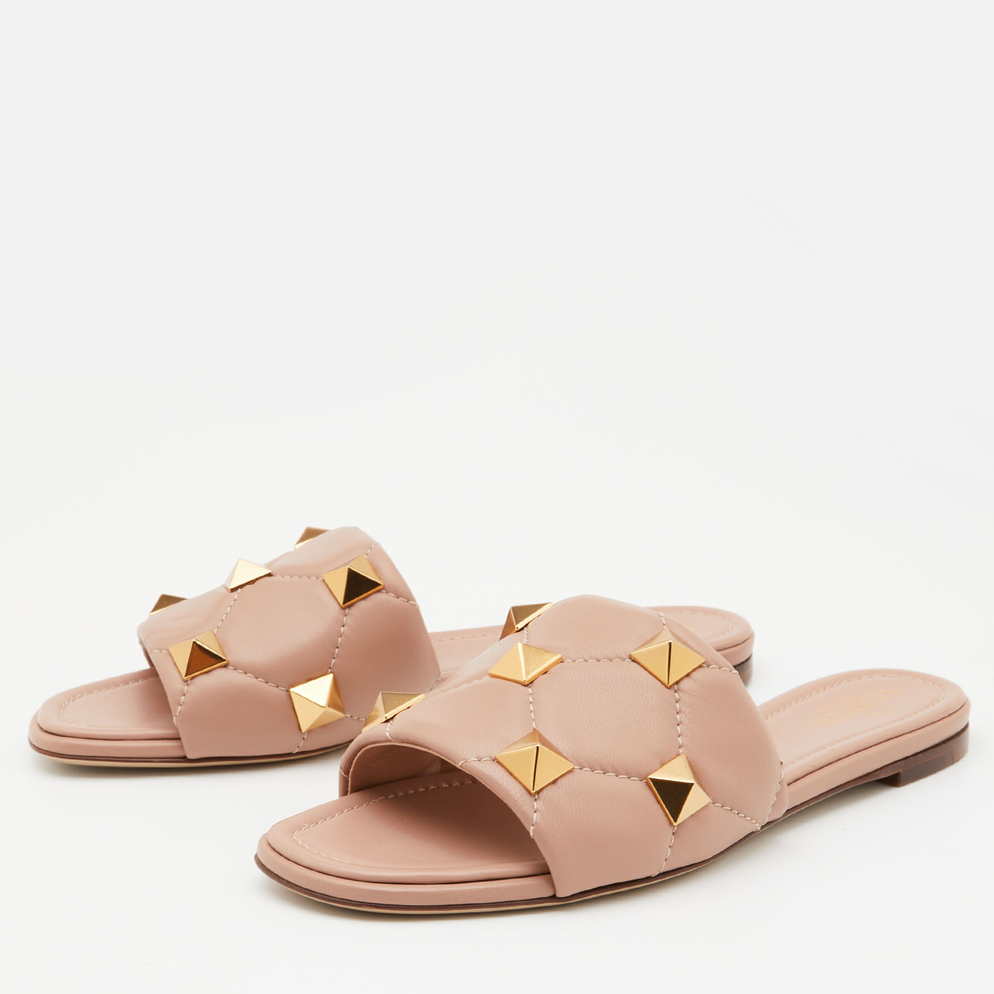 

Valentino Beige Leather Roman Stud Flat Slides Size