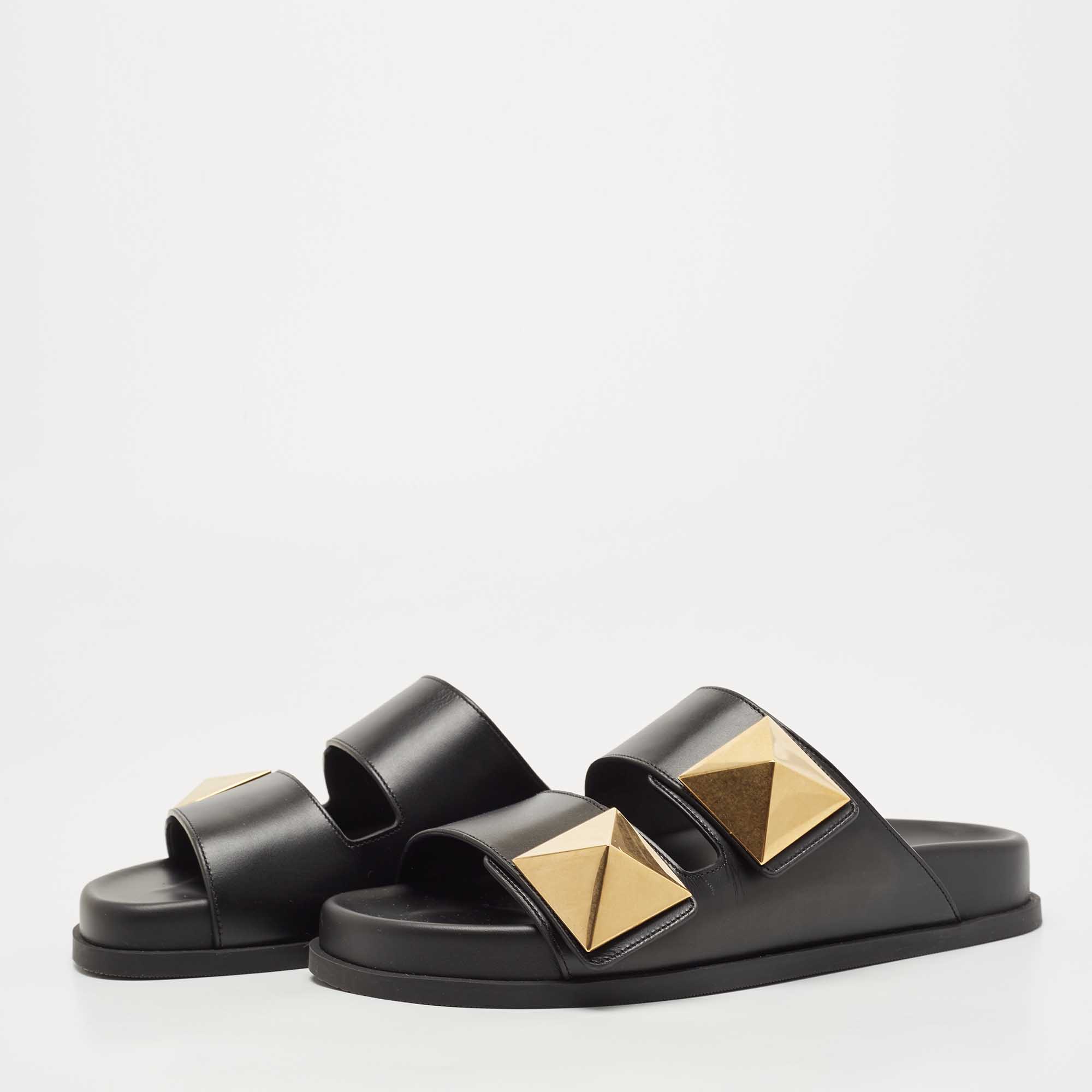 

Valentino Black Leather Stud Slide Flats Size
