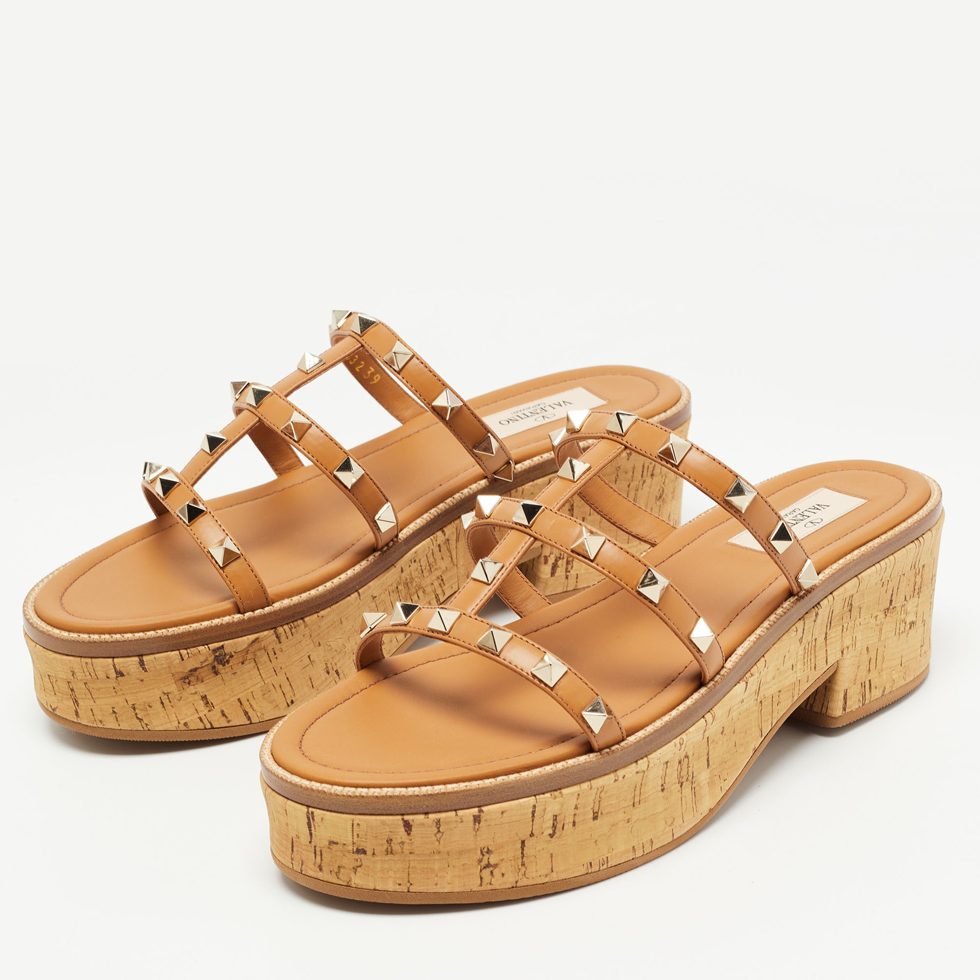 

Valentino Brown Leather Rockstud Slide Sandals Size