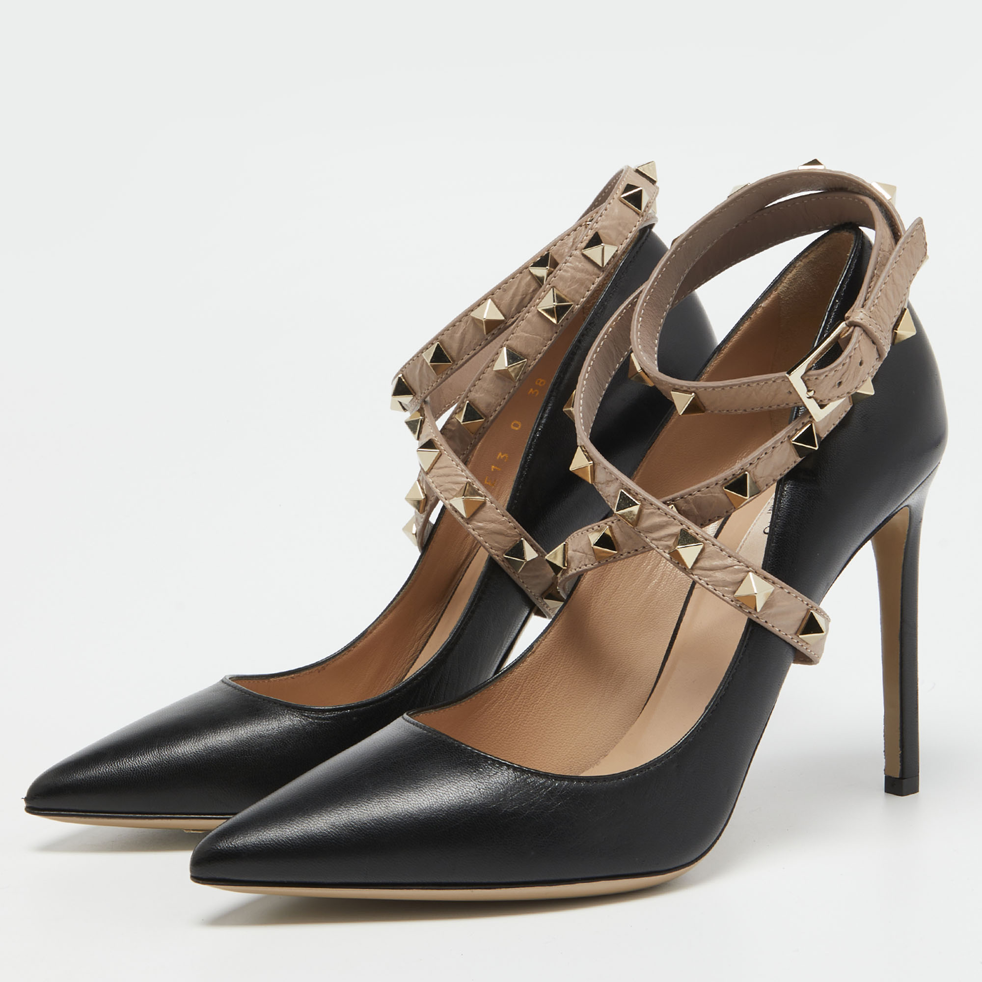 

Valentino Black Leather Rockstud Ankle Wrap Pumps Size