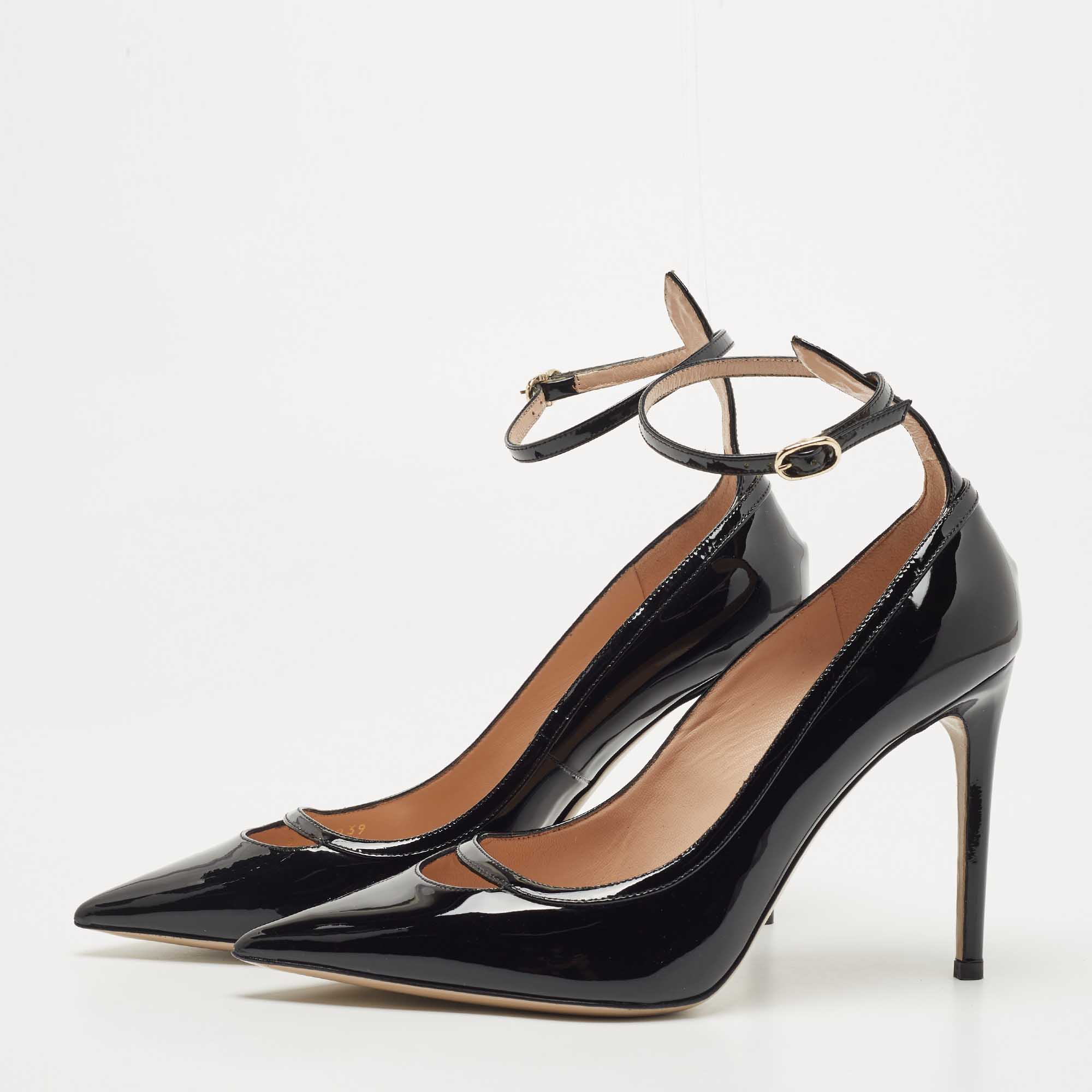 

Valentino Black Patent Leather Ankle Cuff Pointed Toe Pumps Size