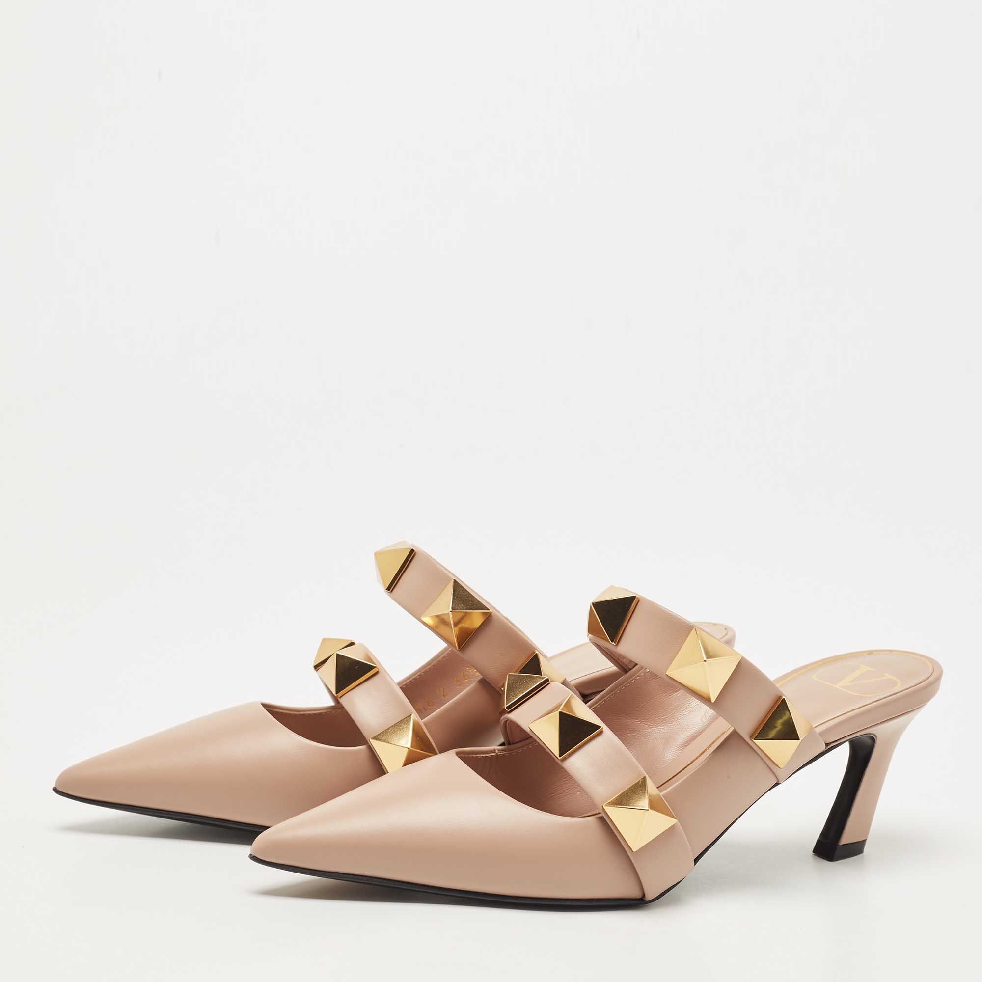 

Valentino Dusty Pink Leather Roman Stud Pointed Toe Mules Size