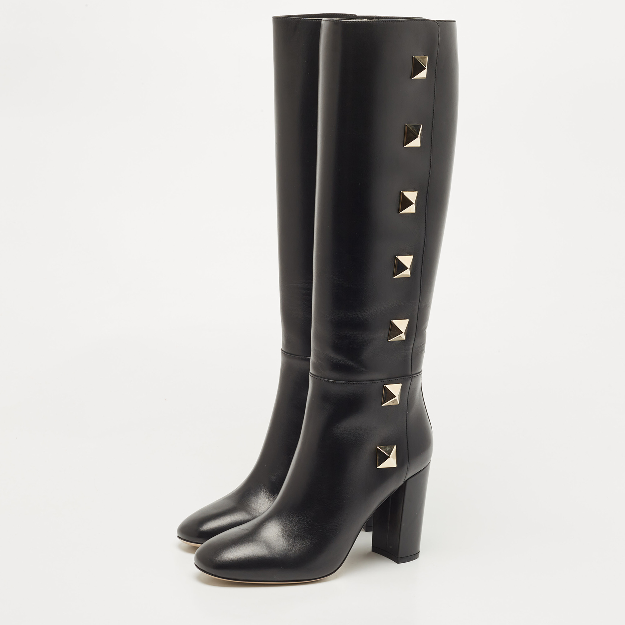 

Valentino Black Leather Rockstud Knee Length Boots Size