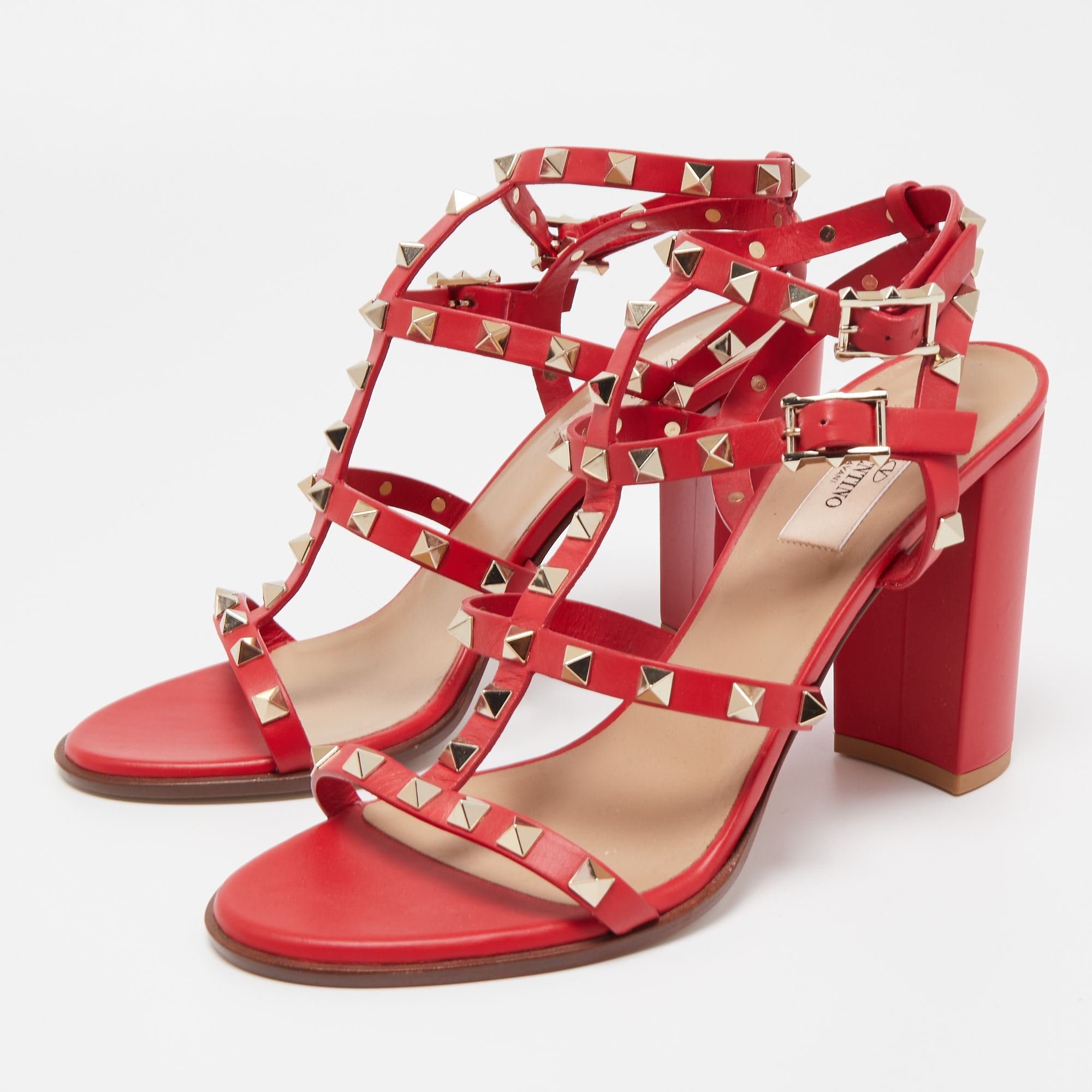 

Valentino Red Leather Rockstud Ankle Strap Sandals Size