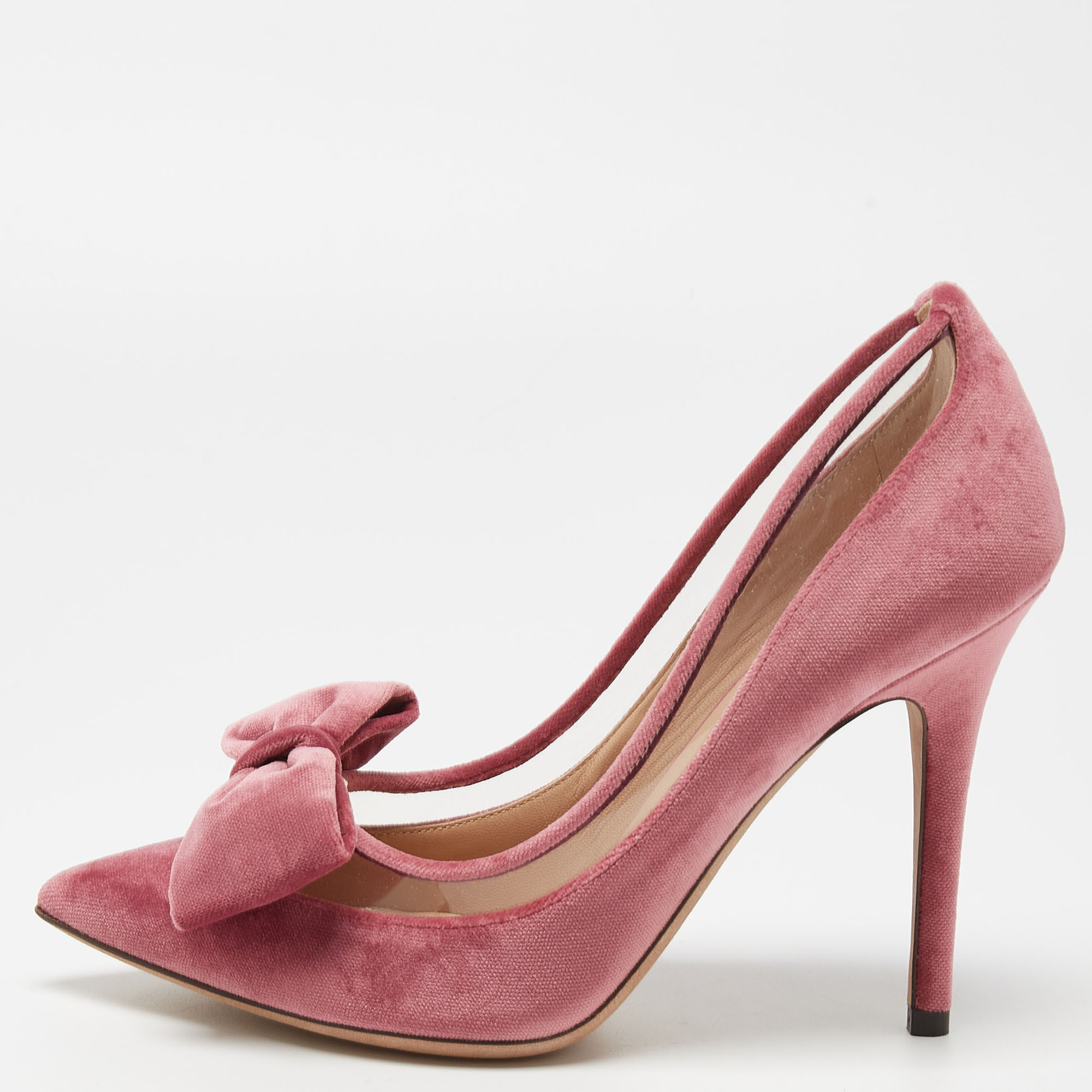 Pre-owned Valentino Garavani Pink Pvc And Velvet Dollybow Pointed