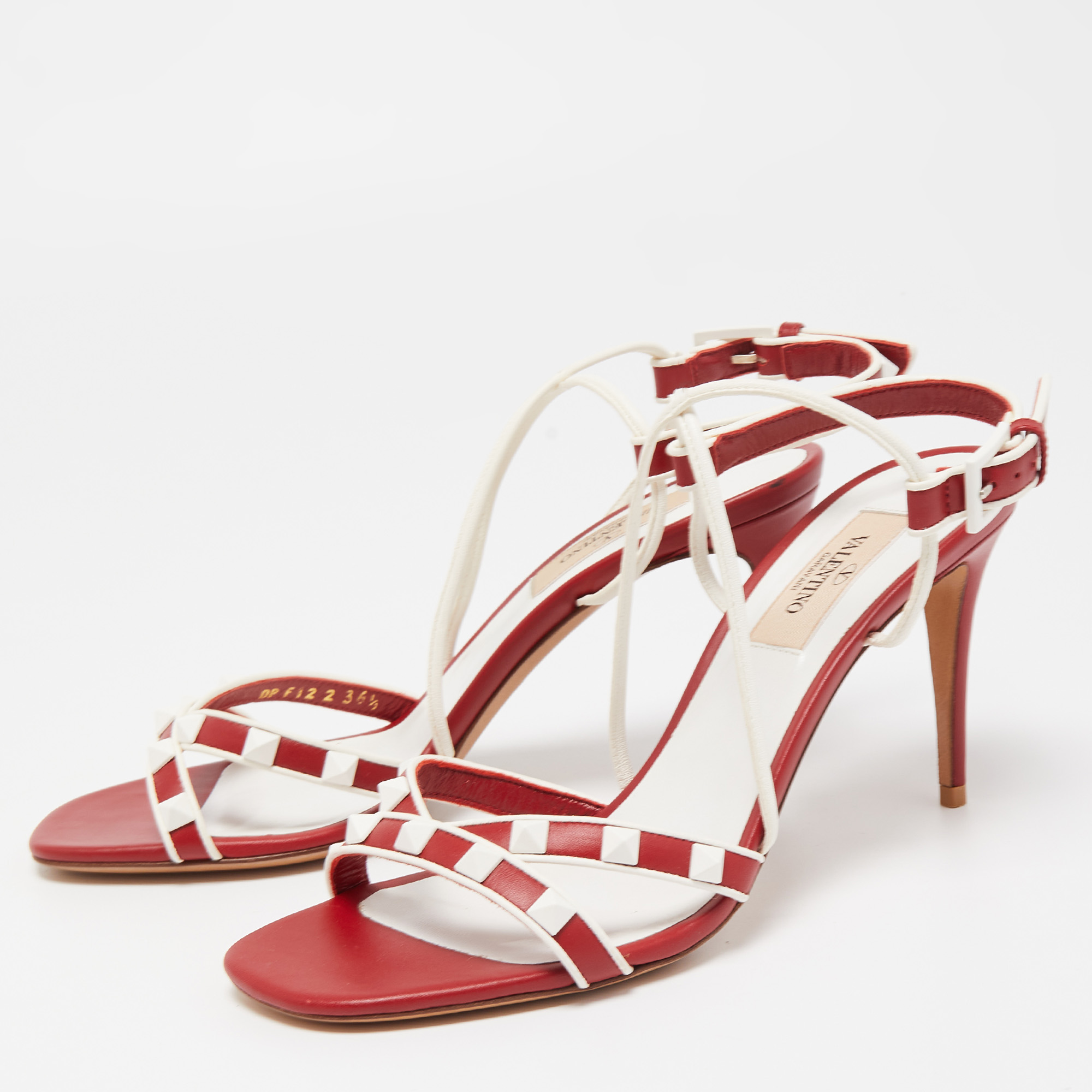 

Valentino Red/White Leather Rockstud Ankle Strap Sandals Size