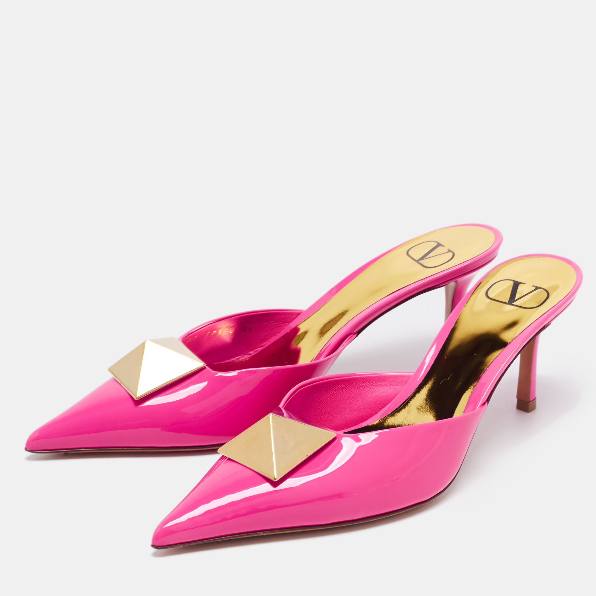 

Valentino Pink Patent Leather One Stud Mules Size