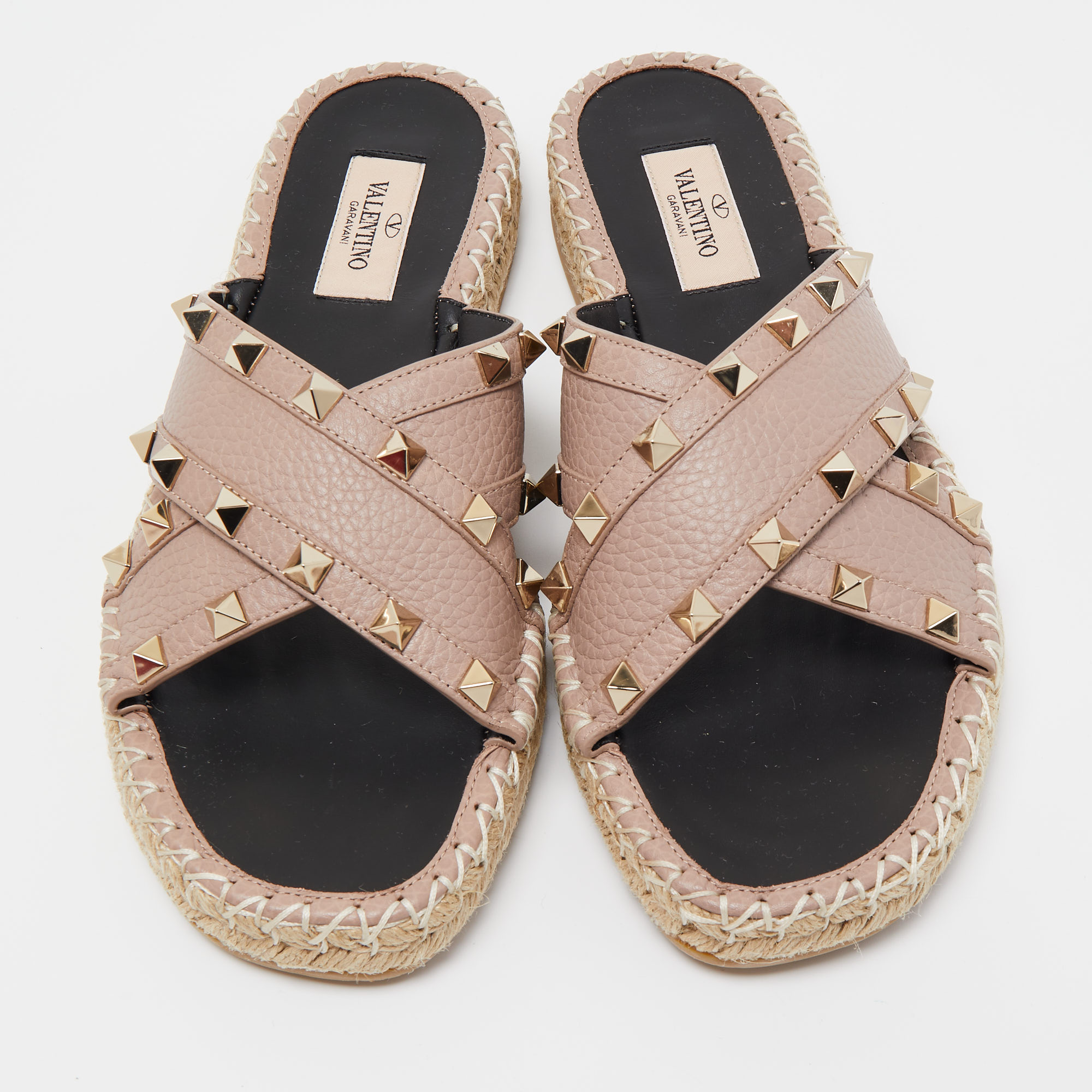 

Valentino Dusty Pink Leather Rockstud Espadrille Slides Size