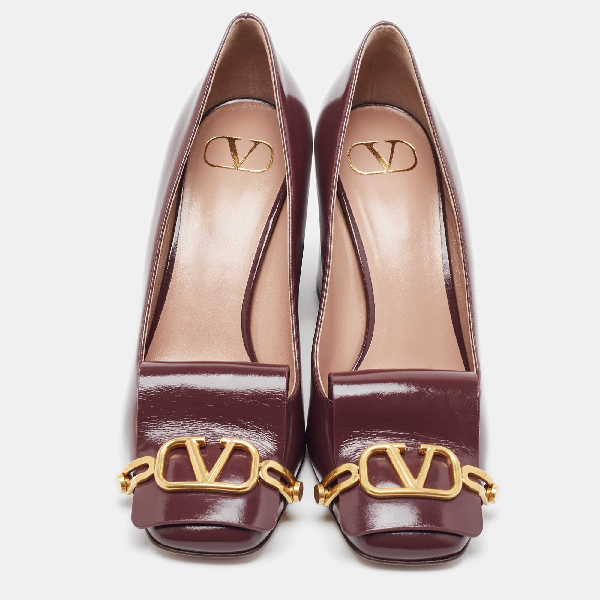 

Valentino Plum Leather Vlogo Block Heel Pumps Size, Burgundy