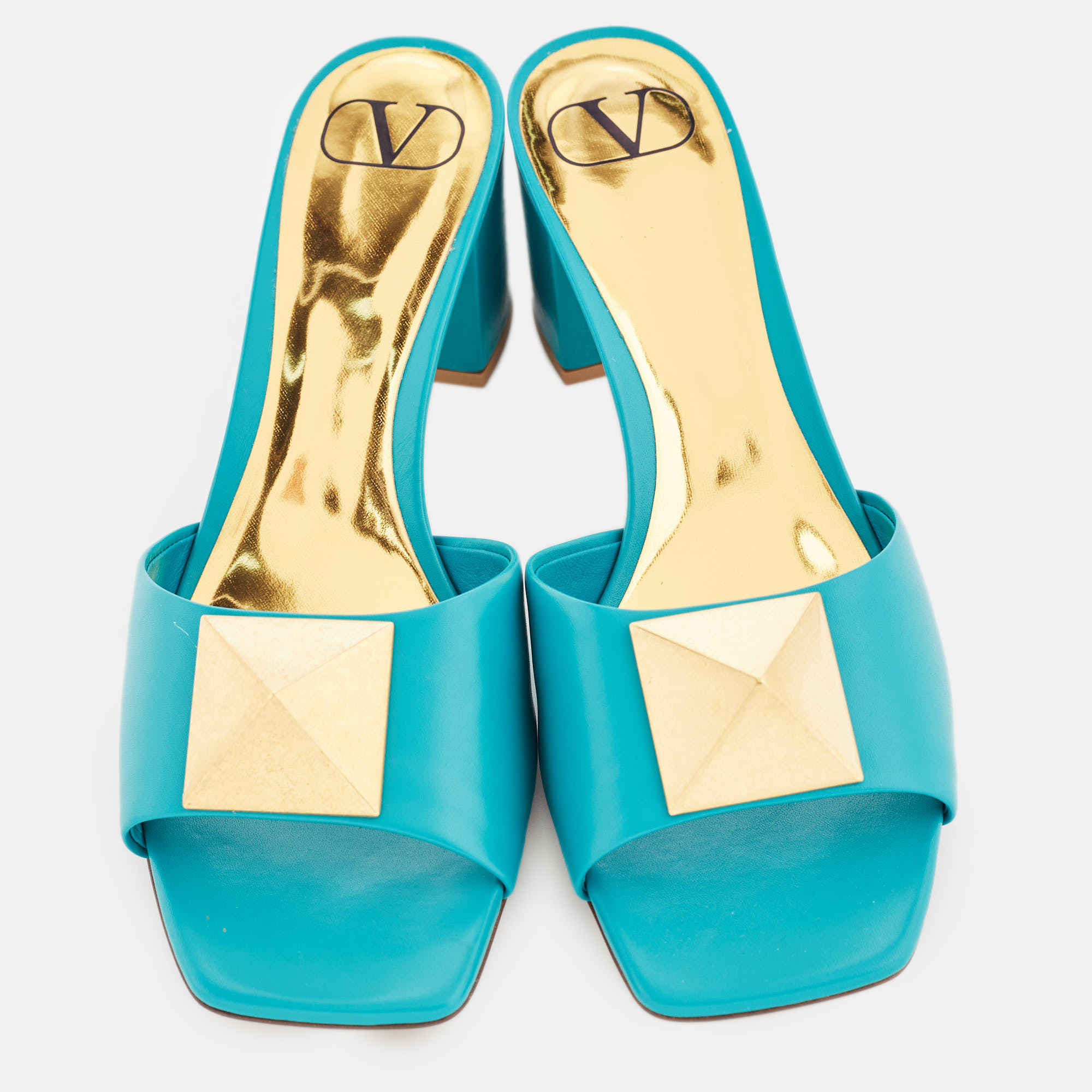 

Valentino Green Leather One Stud Open Toe Sandals Size