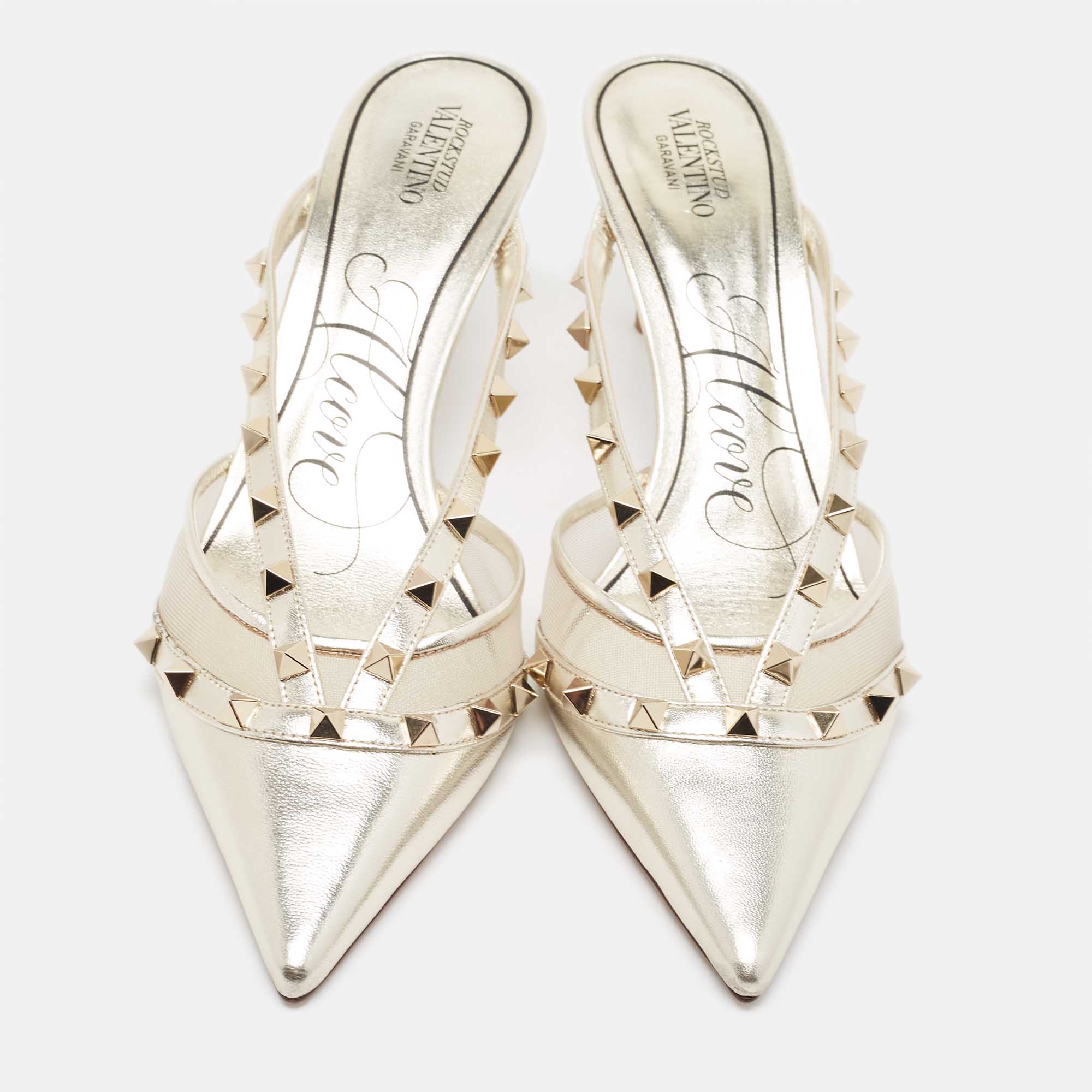 

Valentino Gold Leather Rockstud Mules Size