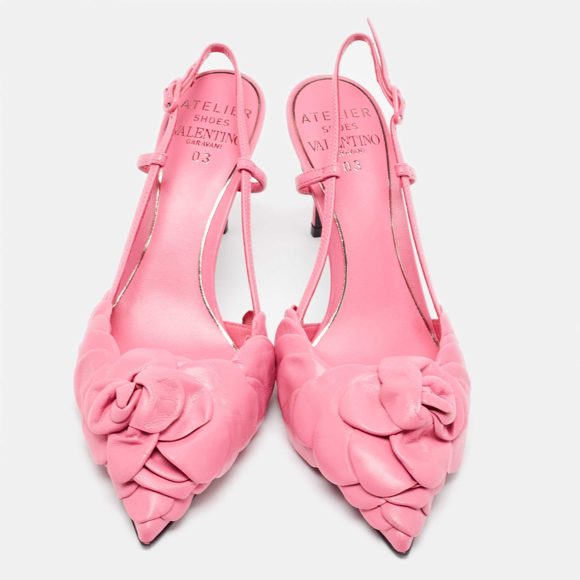 

Valentino Pink Leather Atelier 03 Rose Edition Slingback Pumps Size