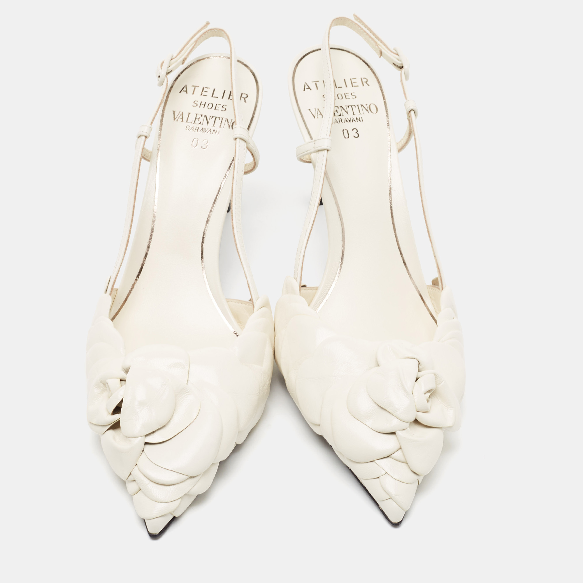 

Valentino White Leather Leather Floral Atelier Slingback Pumps Size