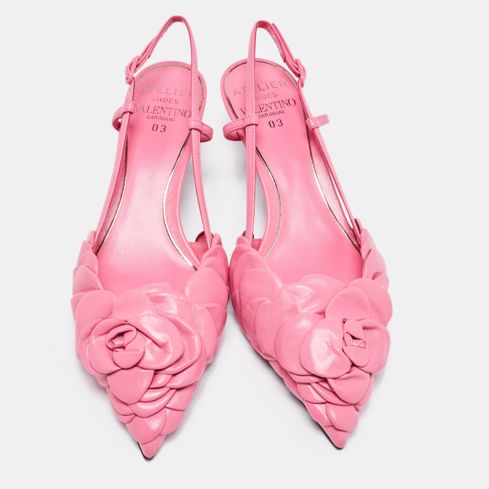 

Valentino Pink Leather Atelier 03 Rose Edition Slingback Pumps Size