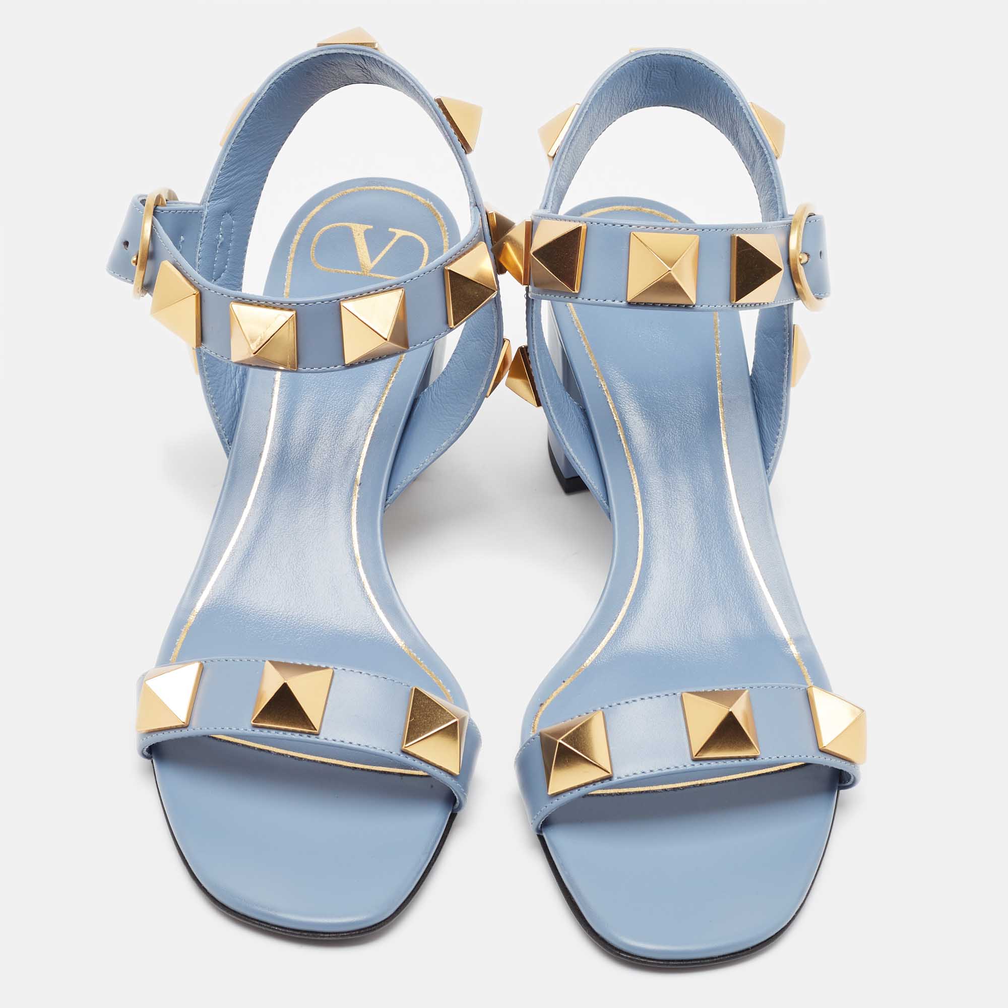 

Valentino Blue Leather Roman Stud Ankle Strap Sandals Size