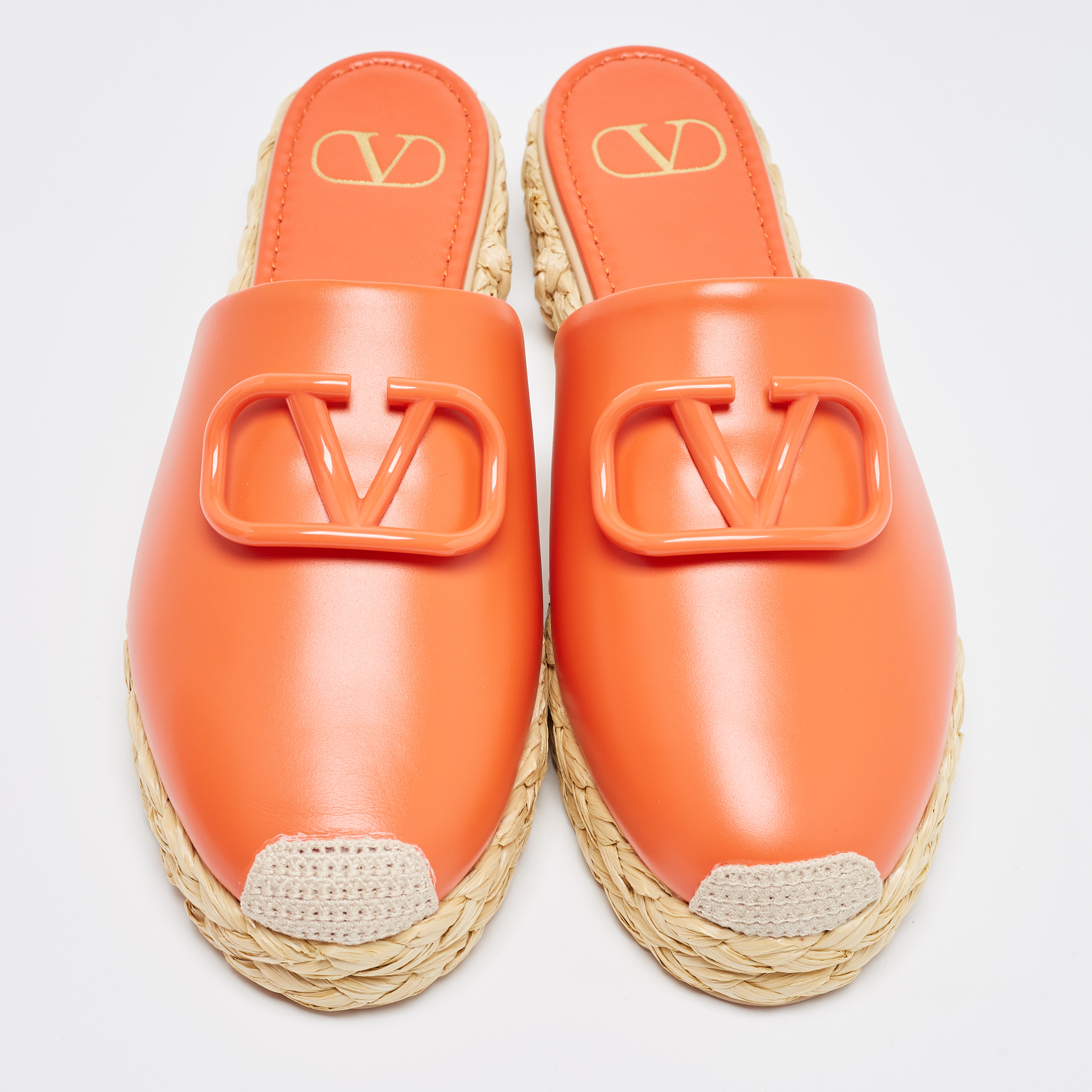 

Valentino Orange Leather Vlogo Espadrille Mules Size