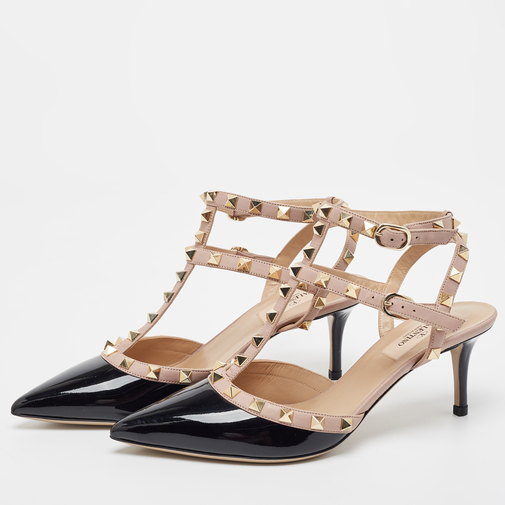 

Valentino Black Patent Leather Rockstud Ankle Strap Pumps Size