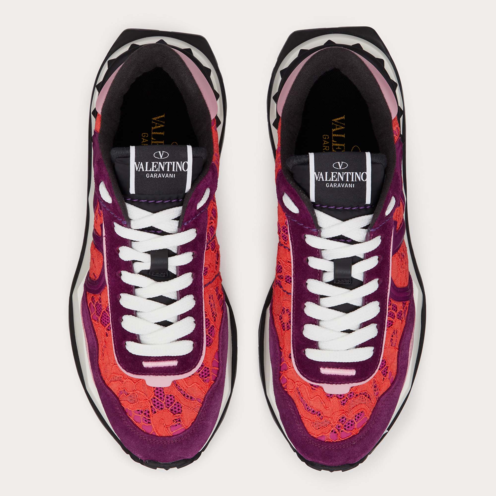

Valentino Pink/Plum Multicolor Suede & Fabric LaceRunner Sneakers Size