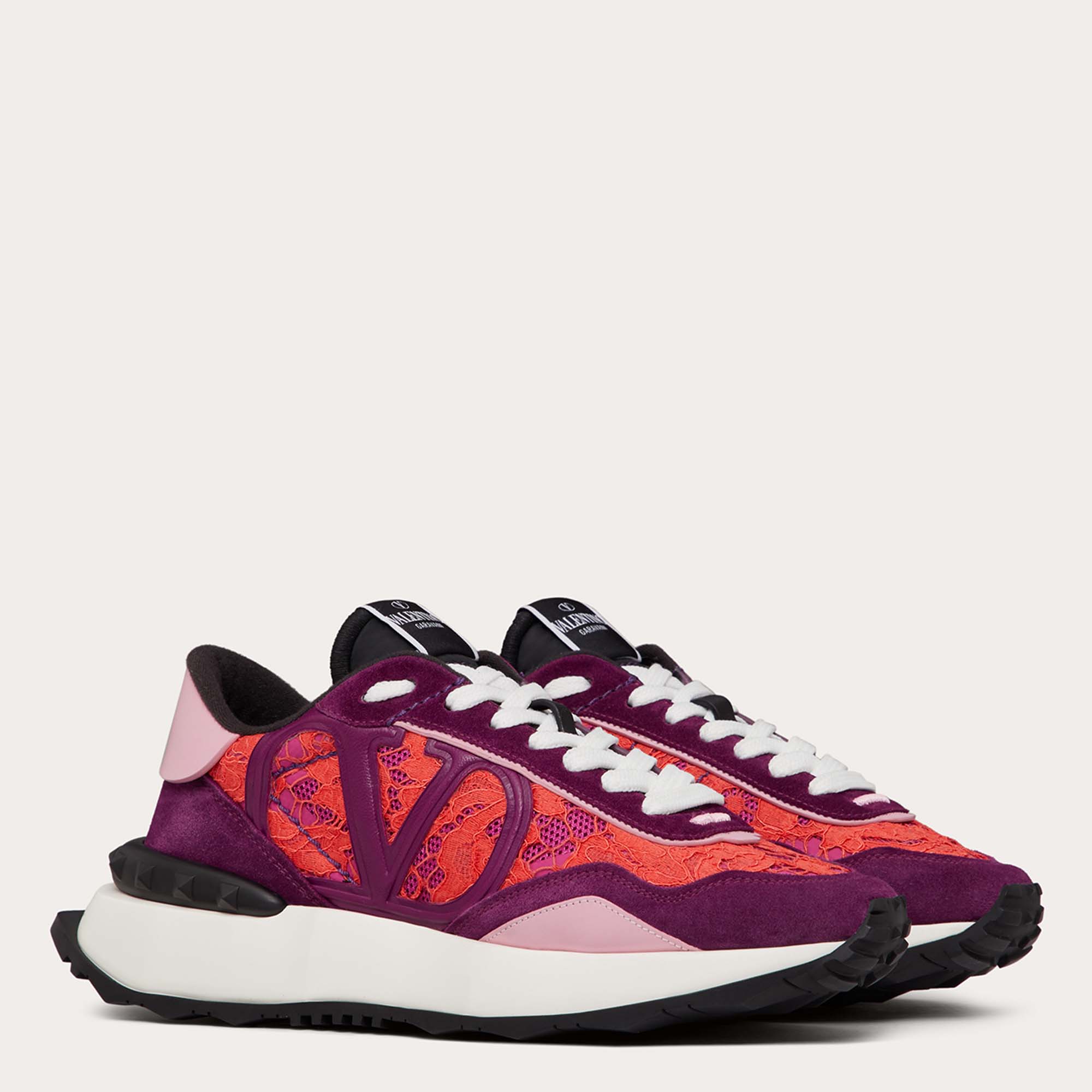 

Valentino Pink/Plum Multicolor Suede & Fabric LaceRunner Sneakers Size