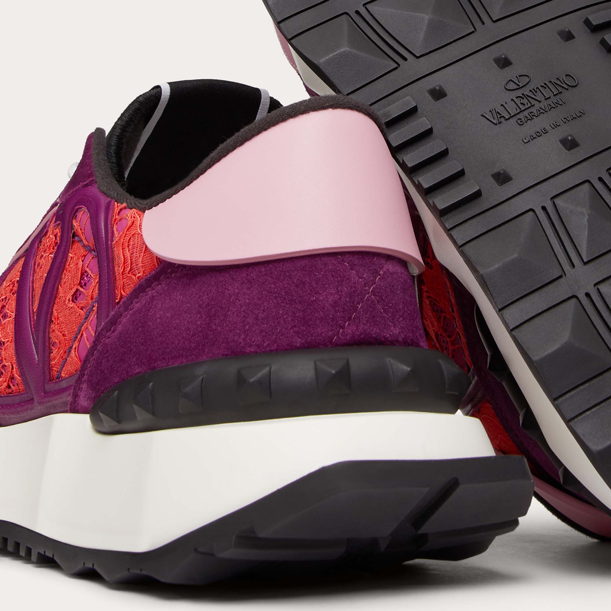 

Valentino Pink/Plum Multicolor Suede & Fabric LaceRunner Sneakers Size
