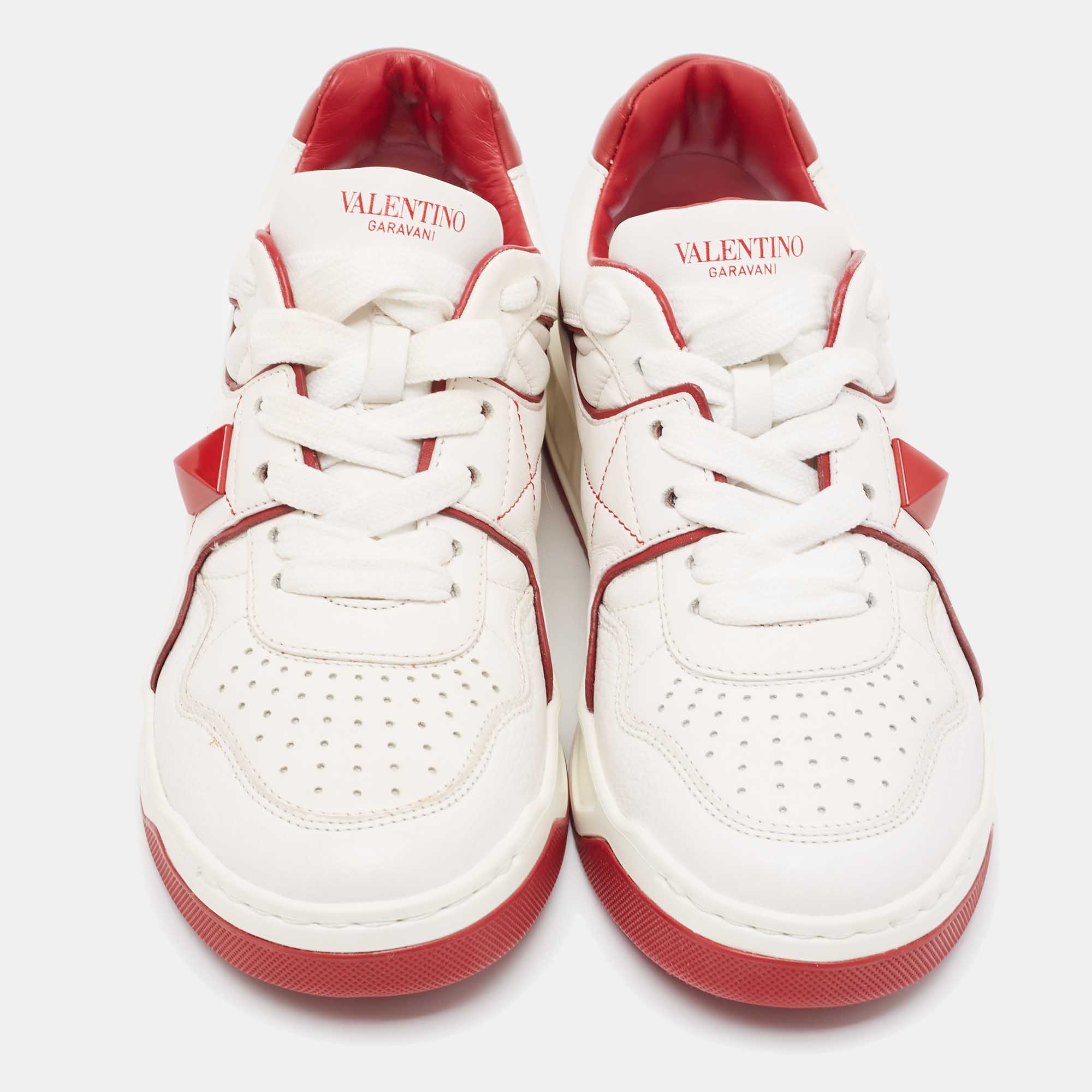 

Valentino White/Red Leather One Stud Sneakers Size