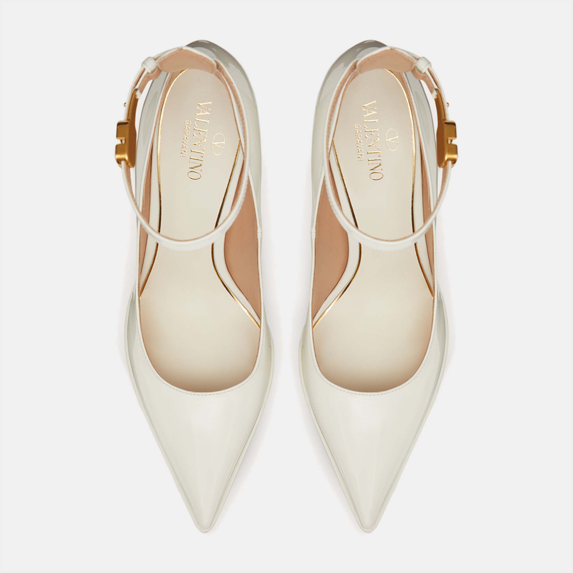 

Valentino Garavani White Leather Tan-Go Ankle Strap Pumps Size