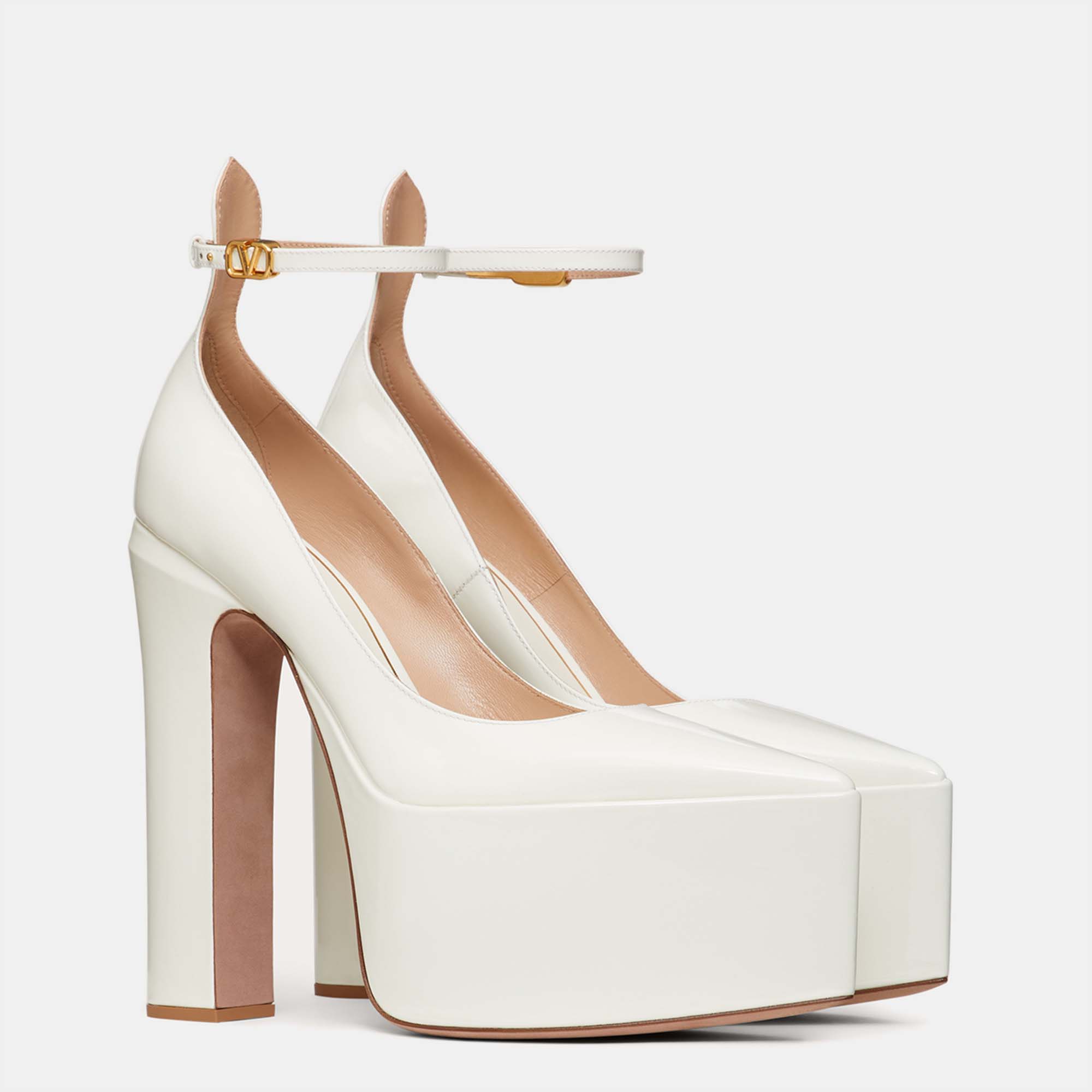 

Valentino Garavani White Leather Tan-Go Ankle Strap Pumps Size