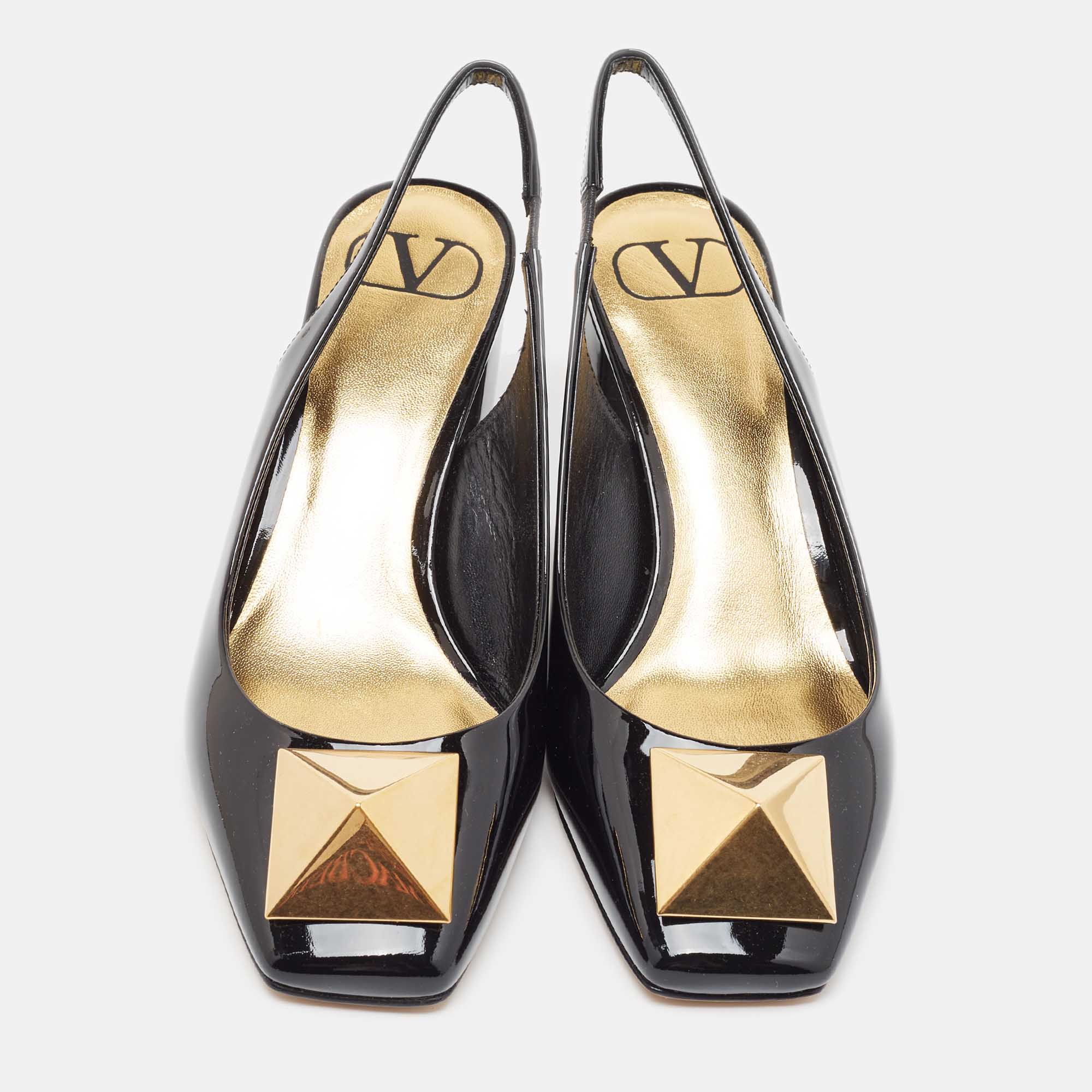 

Valentino Black Patent Leather One Stud Slingback Pumps Size