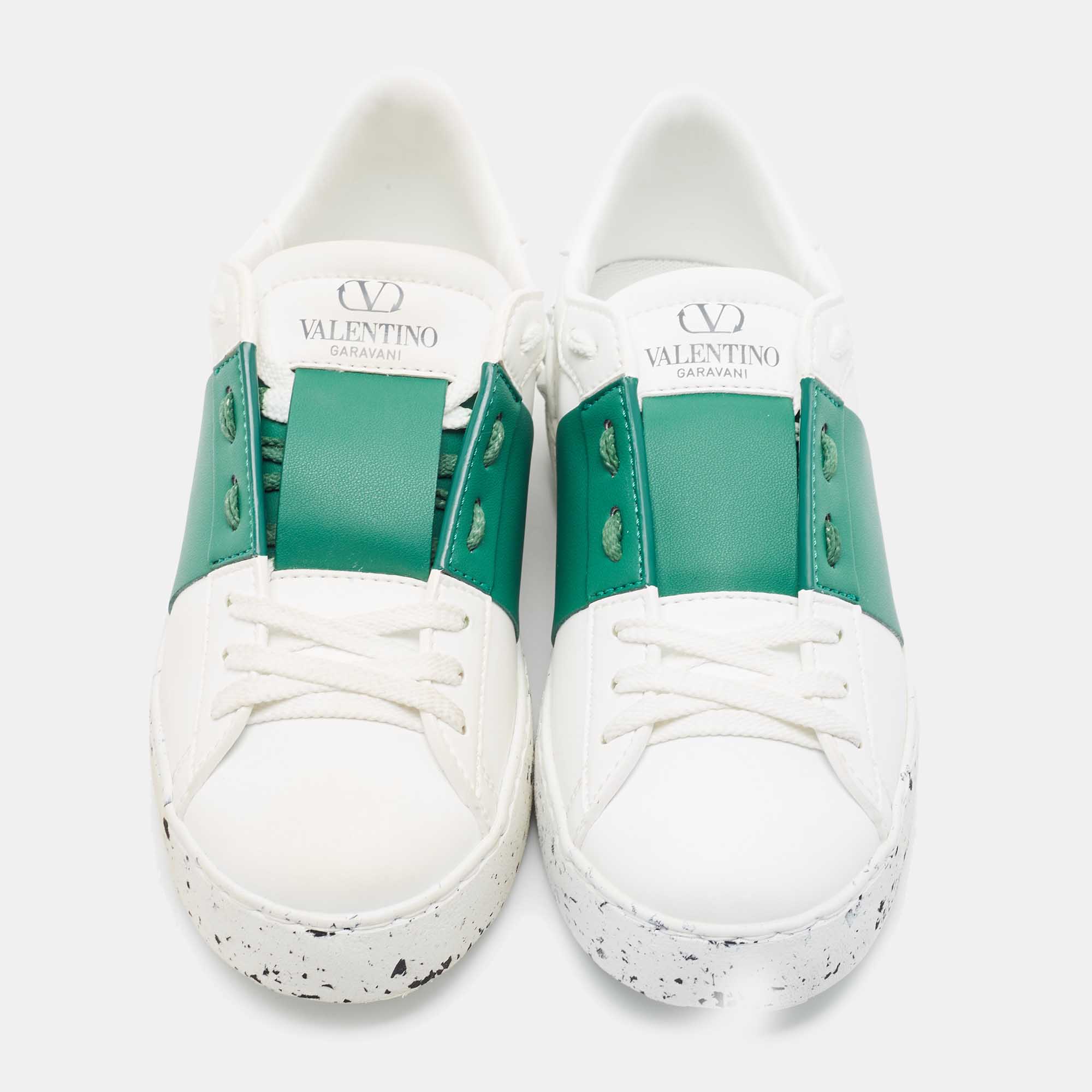 

Valentino White/Green Leather Open Sneakers Size