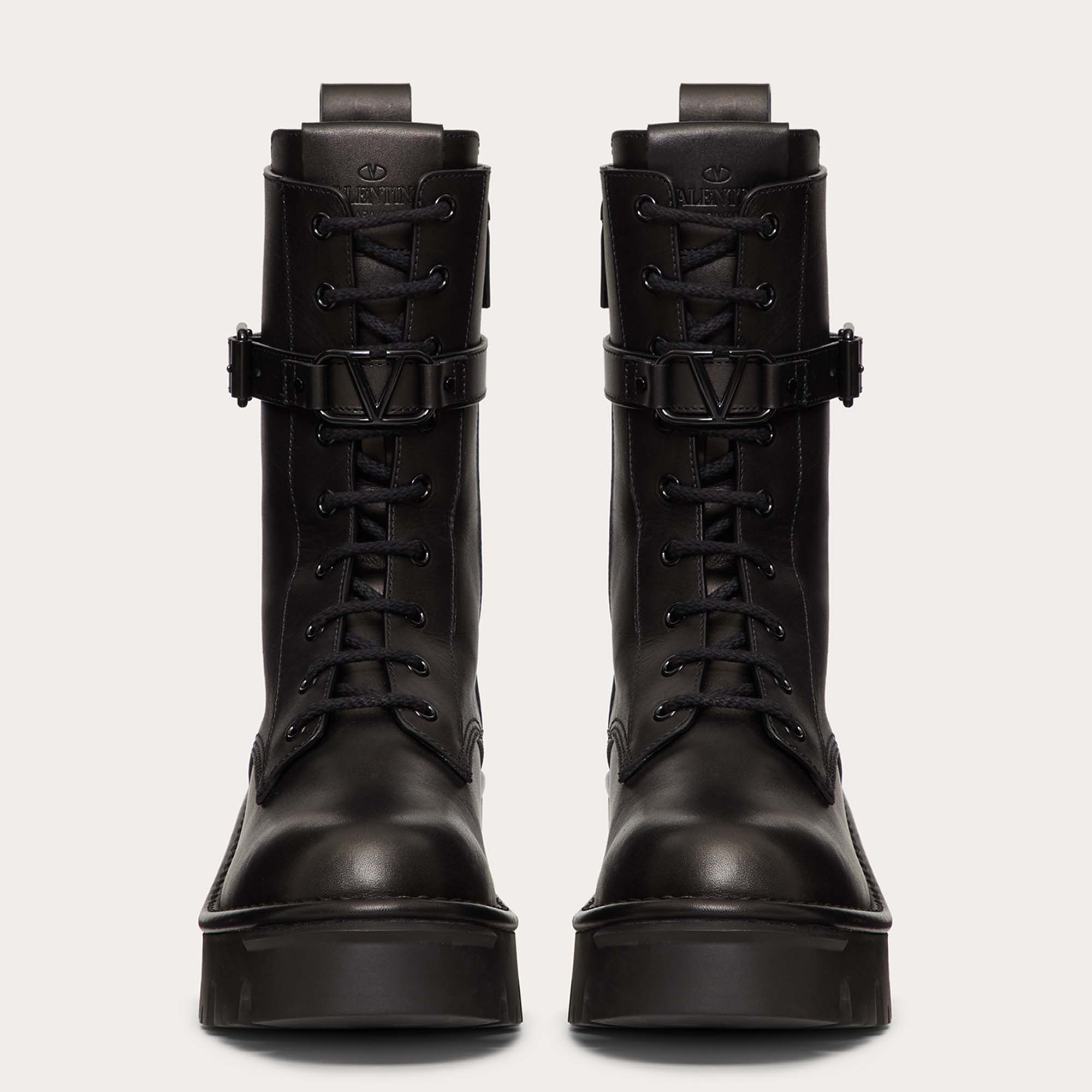 

Valentino Black Leather Campsite Ankle Boots Size